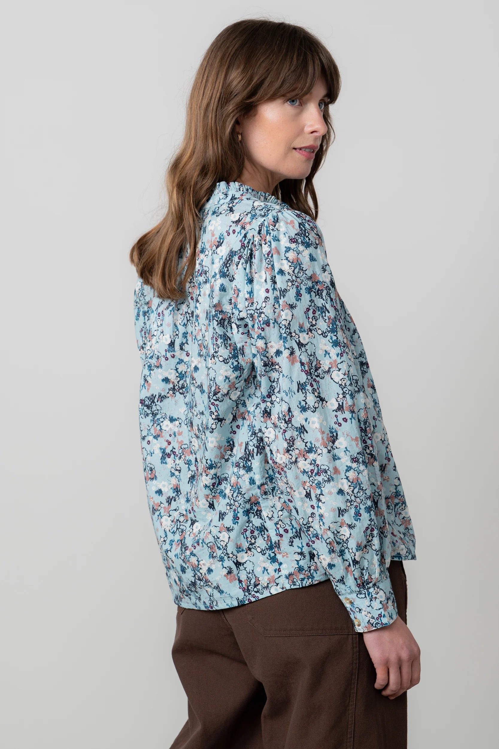 Flora Organic Cotton Ditsy Print Blouse Ice Blue - Image 4