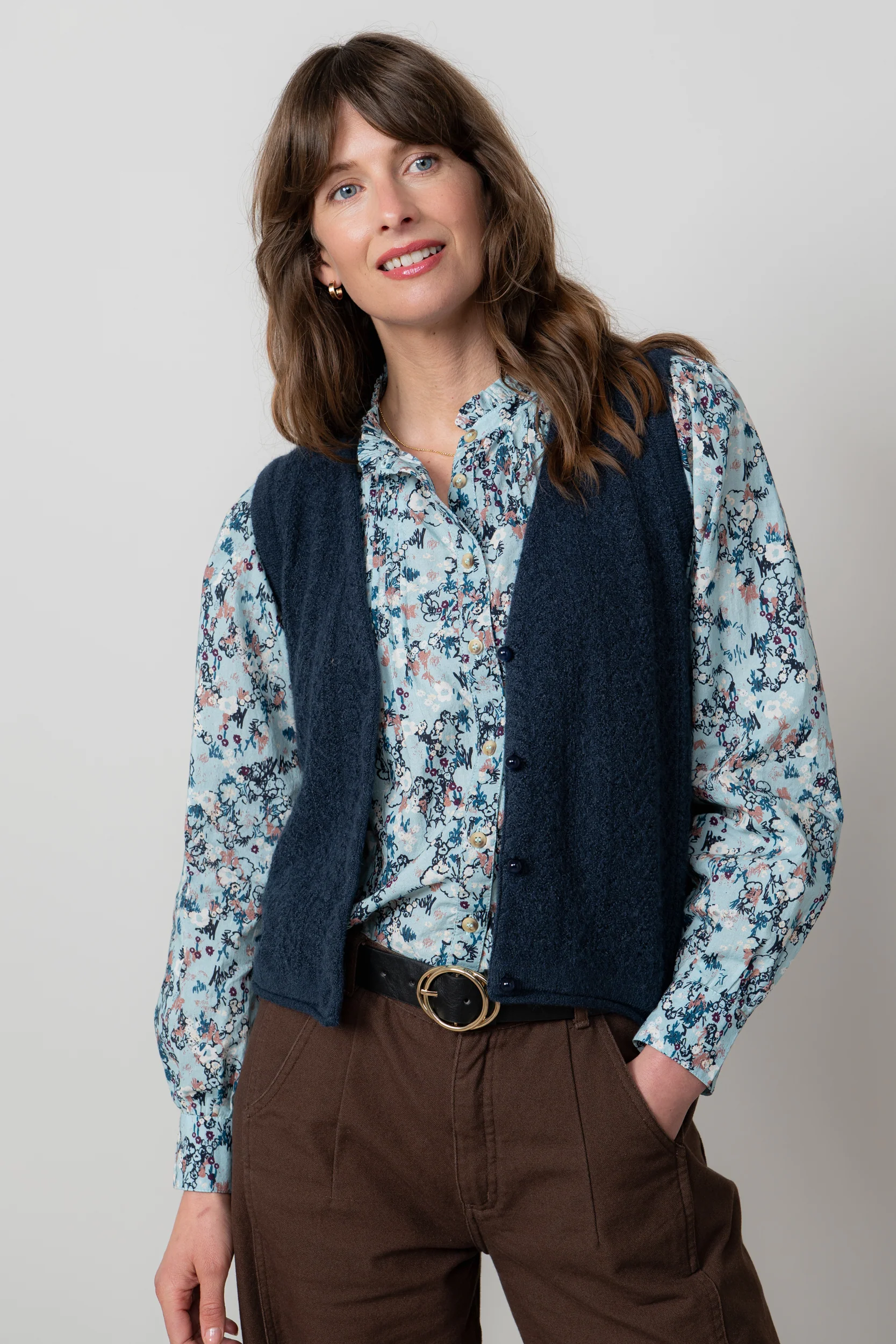 Flora Organic Cotton Ditsy Print Blouse Ice Blue - Image 5