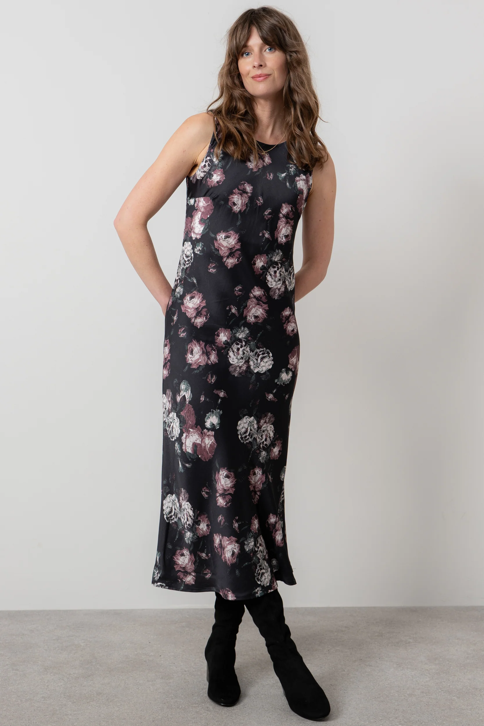 Florence Sleeveless Satin Midi Dress Black - Image 3