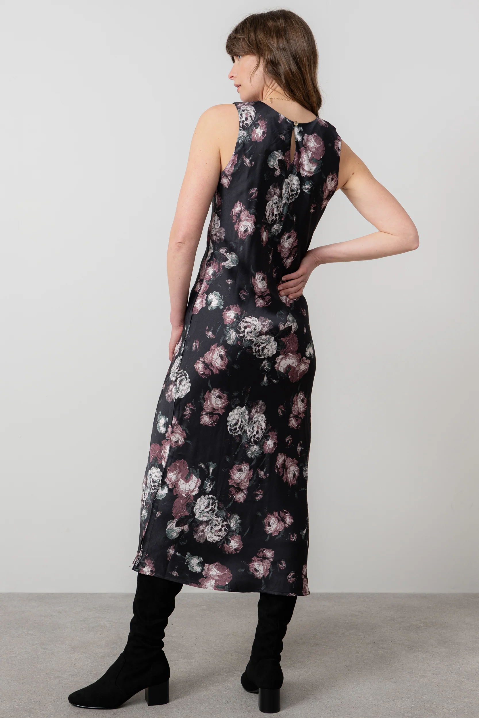 Florence Sleeveless Satin Midi Dress Black - Image 4