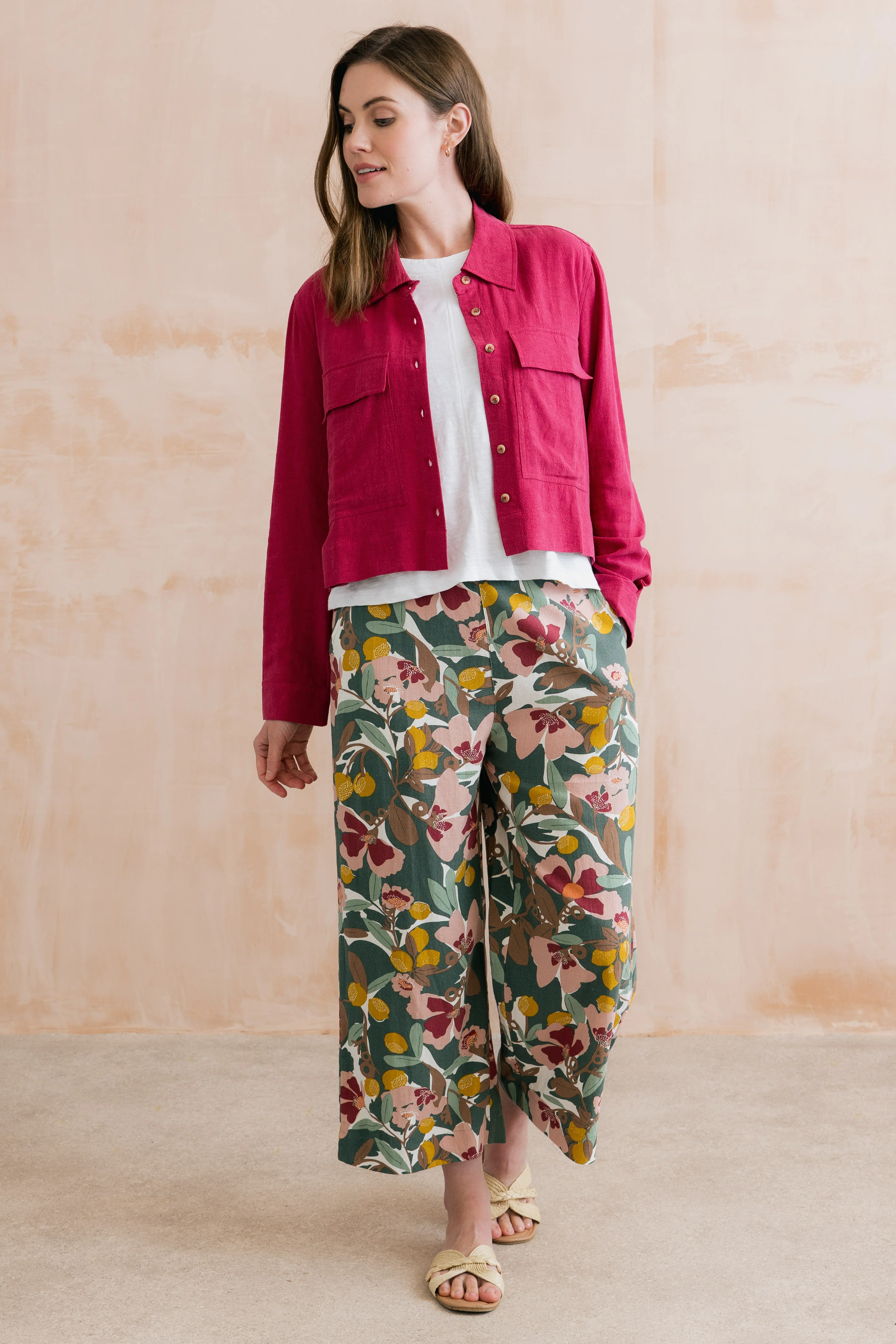 Greta Ceres Print Cropped Trousers Laurel Green - Image 3