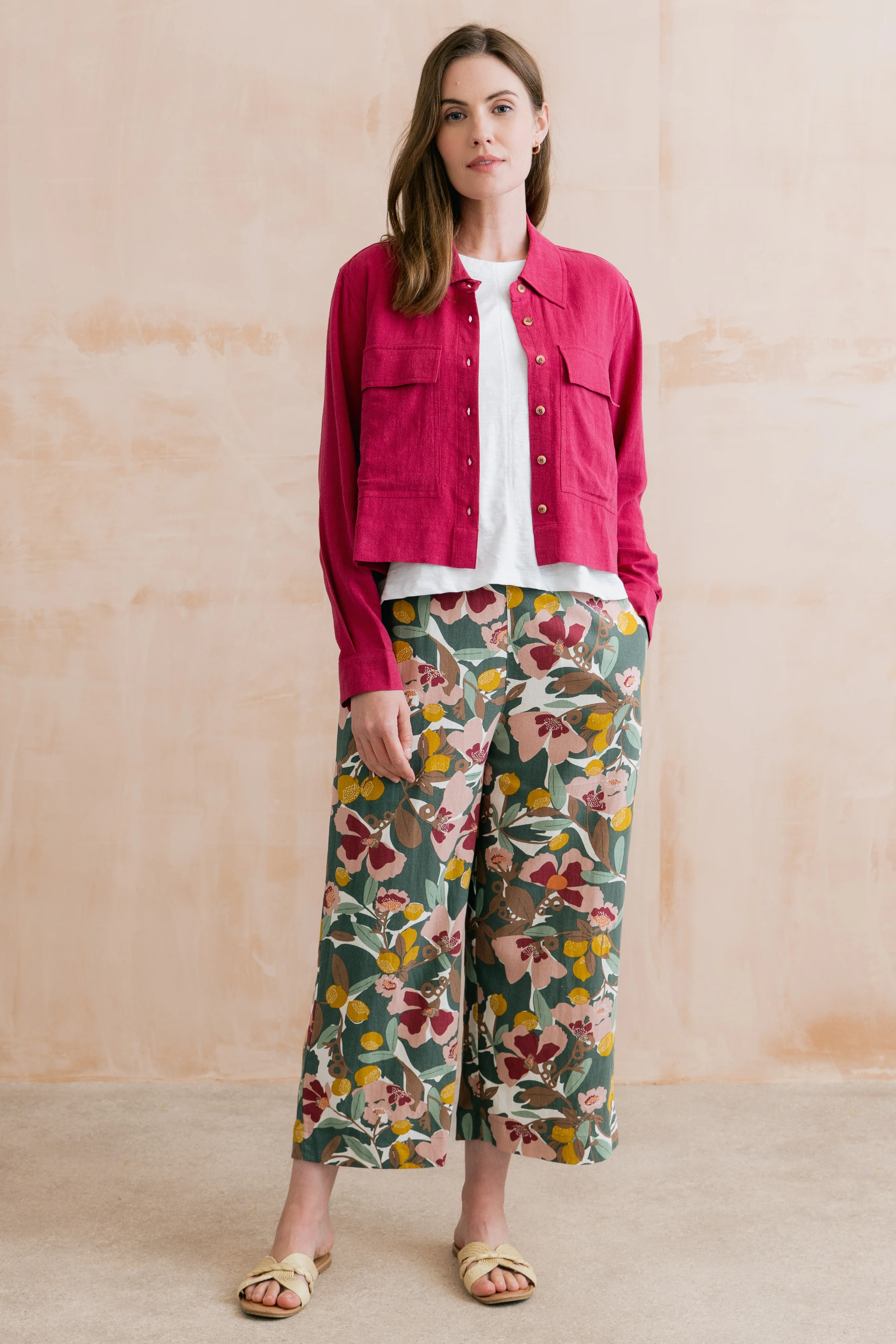 Greta Ceres Print Cropped Trousers Laurel Green - Image 6