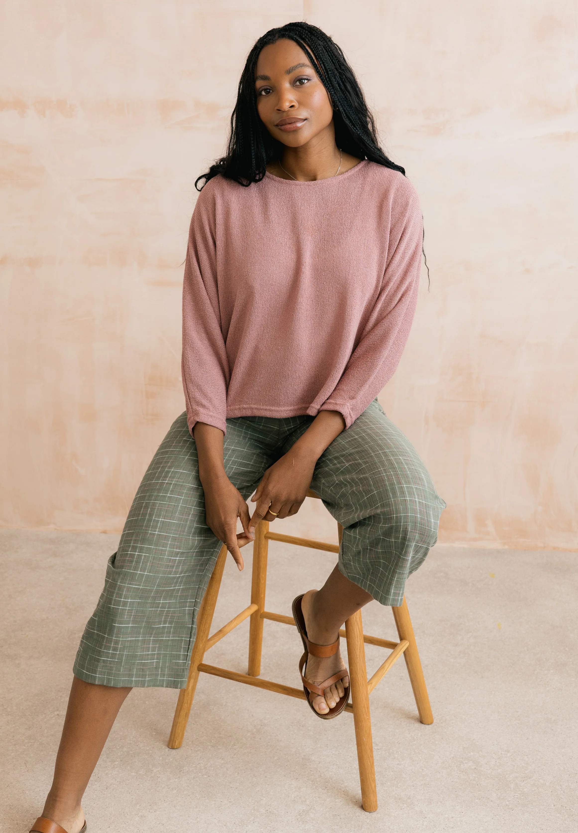 Greta Checked Cotton Cropped Trousers Green - Image 6