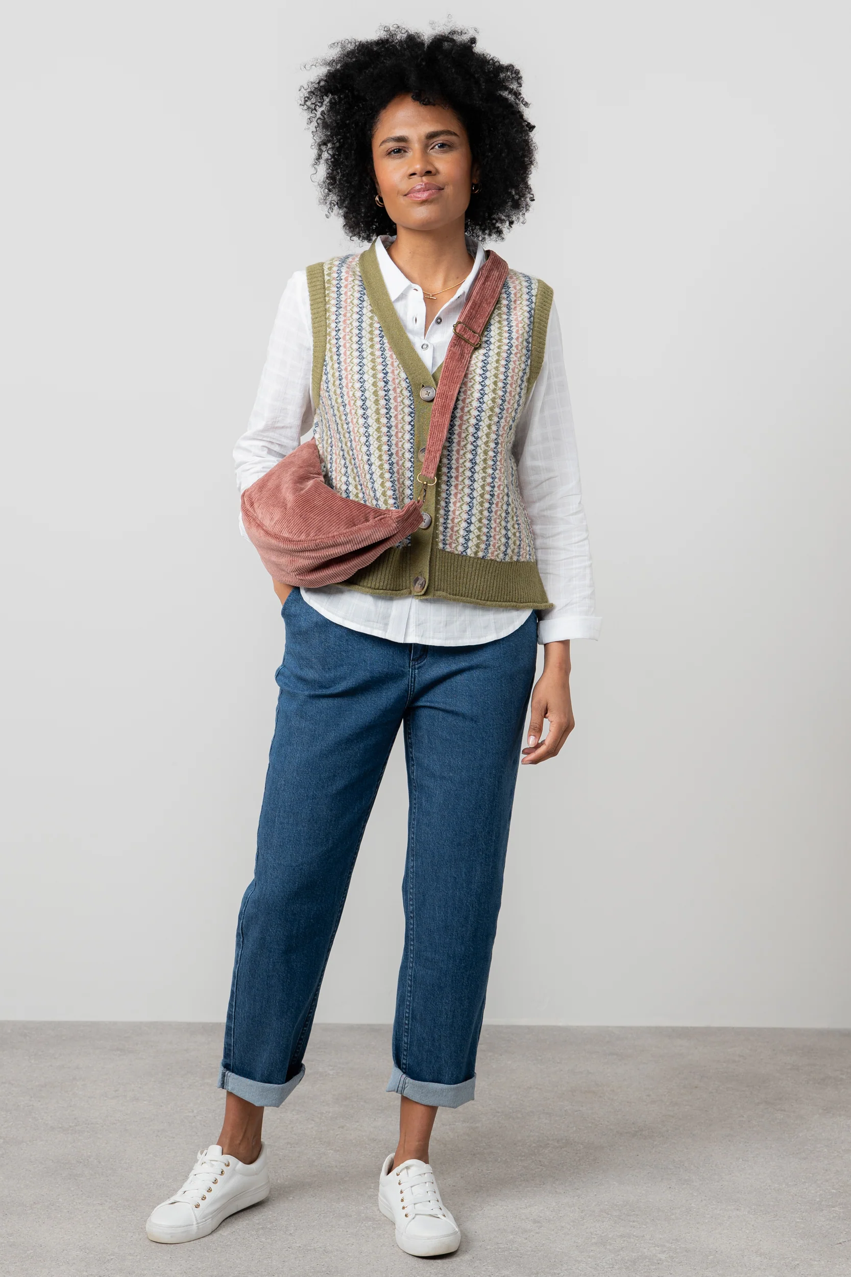 Gwyneth Fair Isle Sleeveless Cardigan Moss - Image 7
