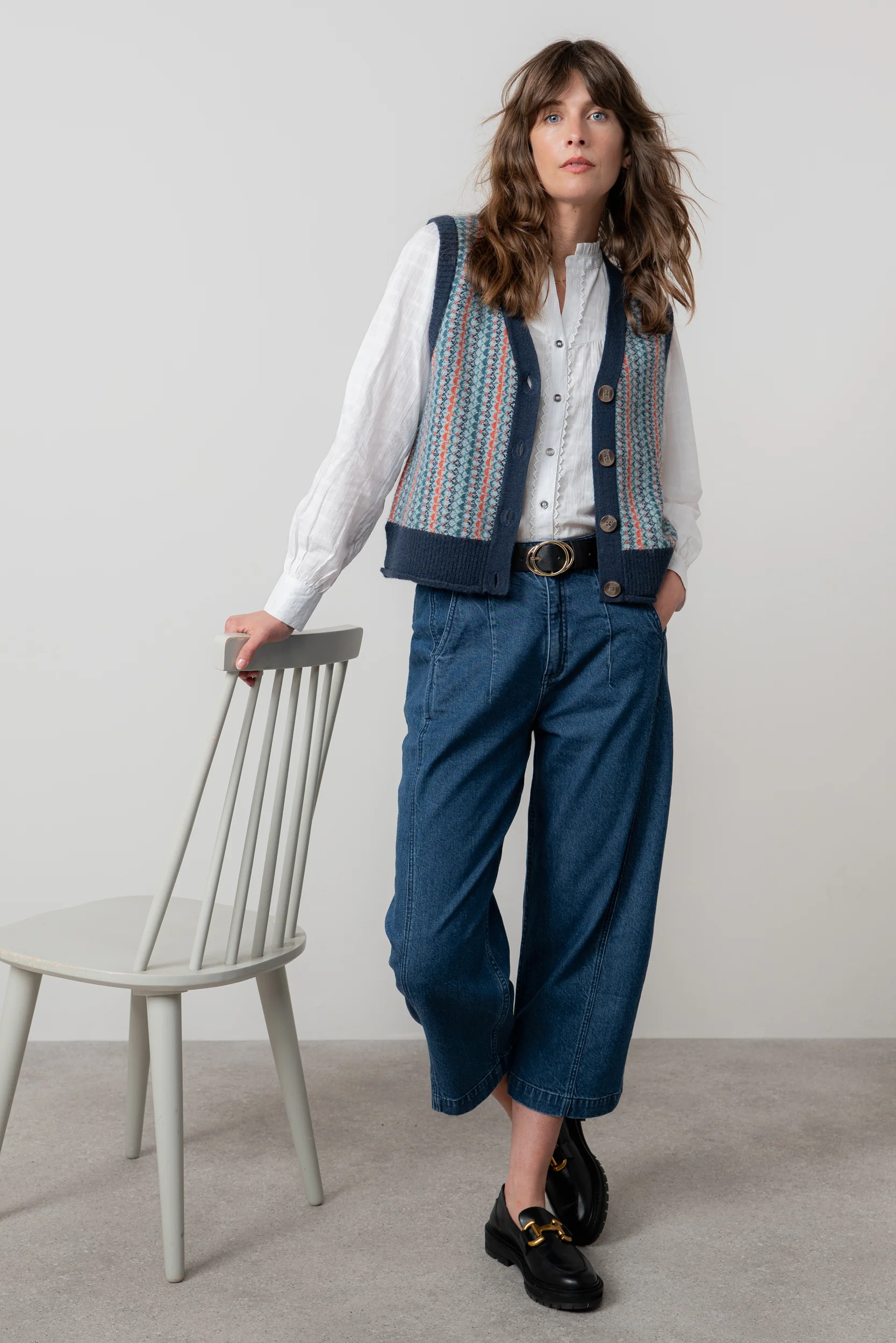 Gwyneth Fair Isle Sleeveless Cardigan Teal - Image 4