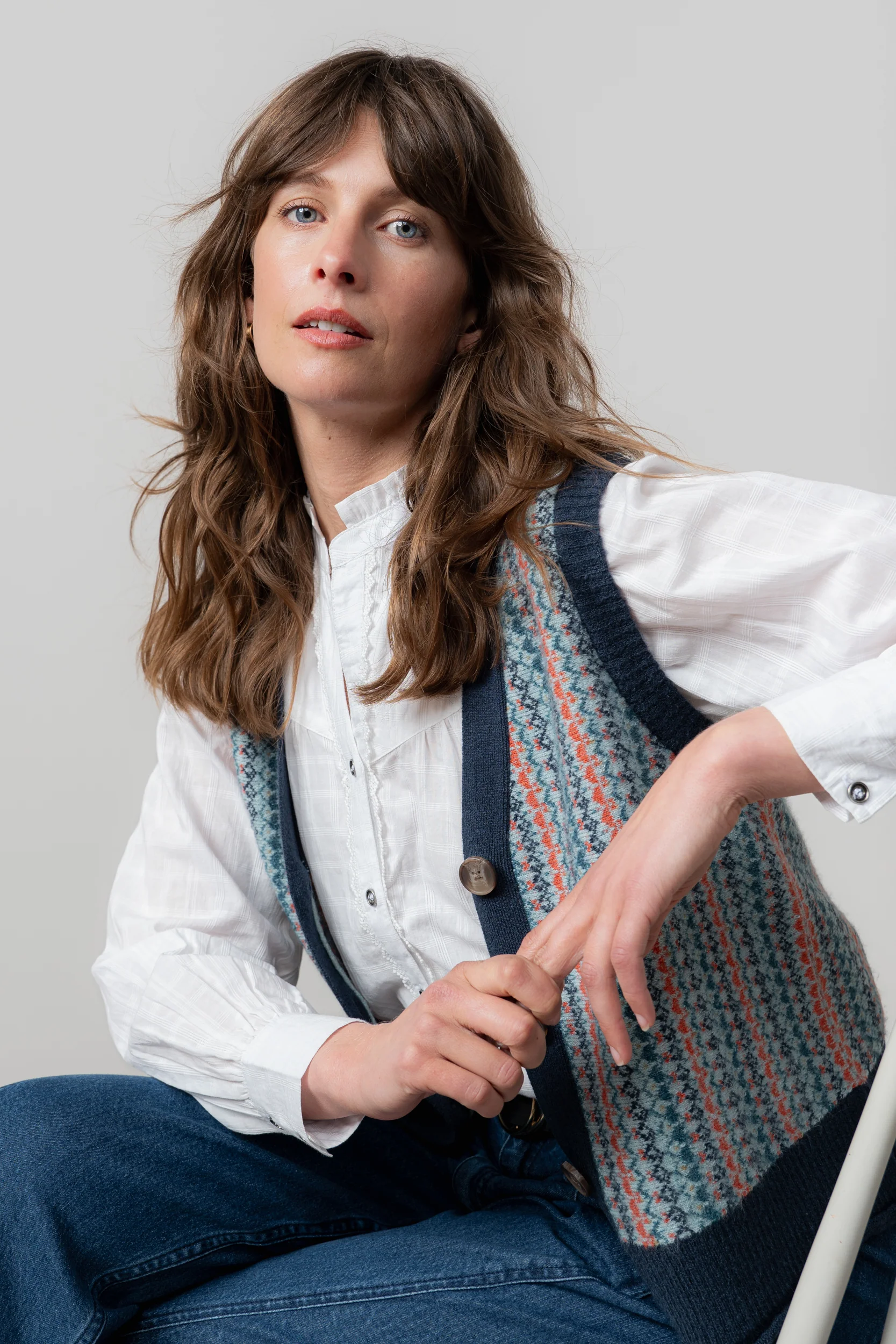 Gwyneth Fair Isle Sleeveless Cardigan Teal - Image 5