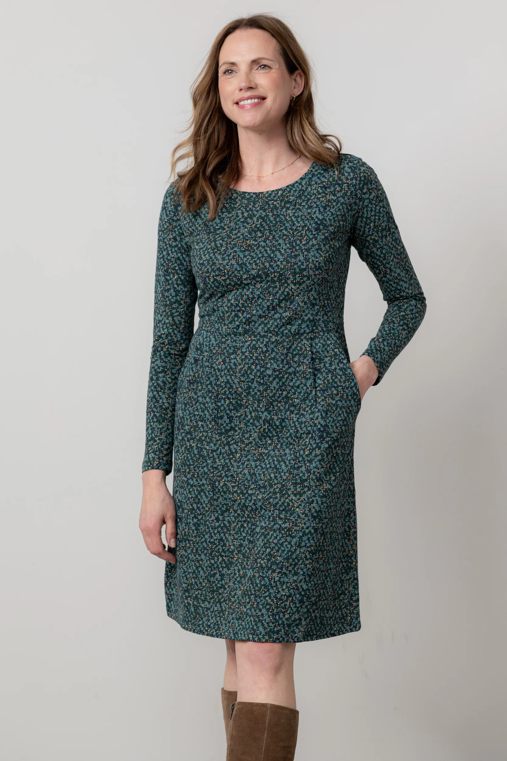 Halmore Long Sleeve Jersey Dress Green - Image 2