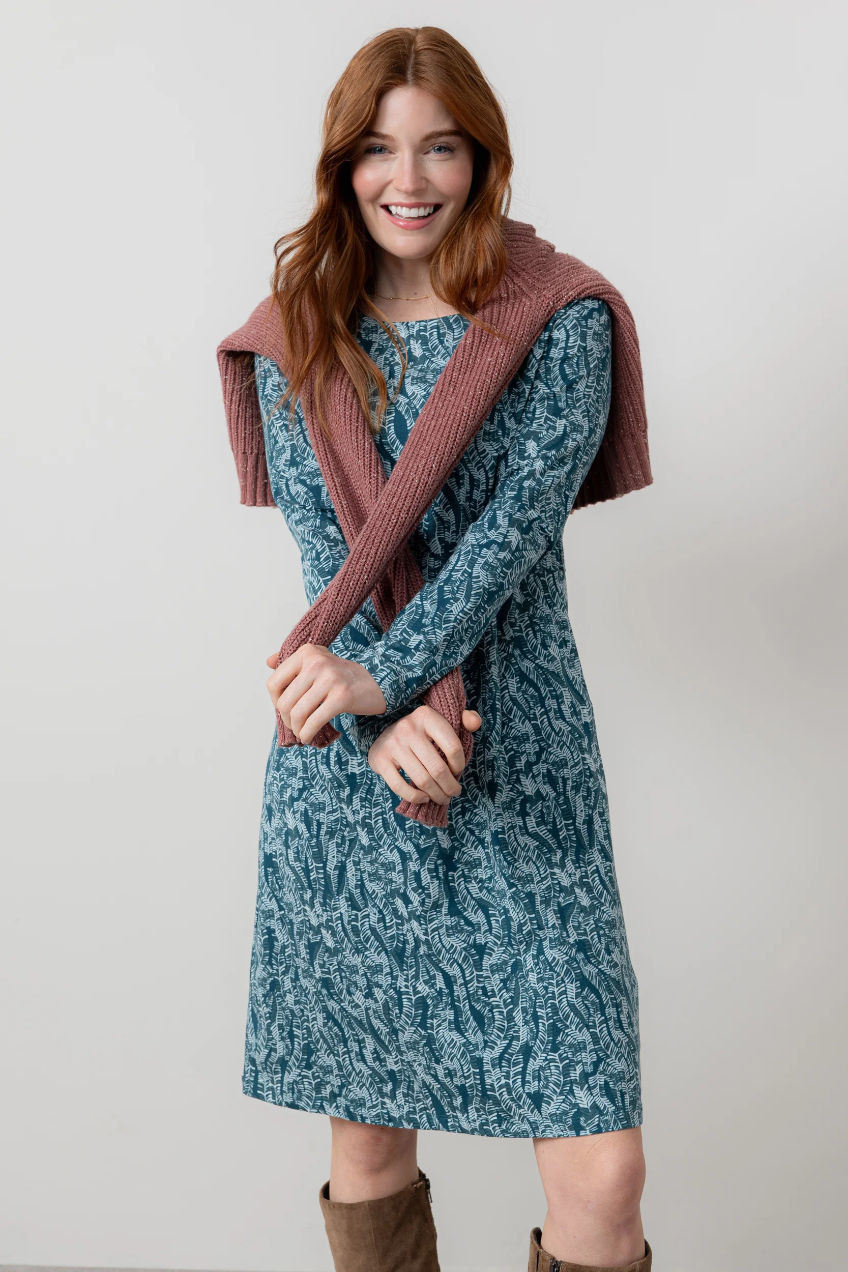 Halmore Long Sleeve Jersey Dress Petrol - Image 2