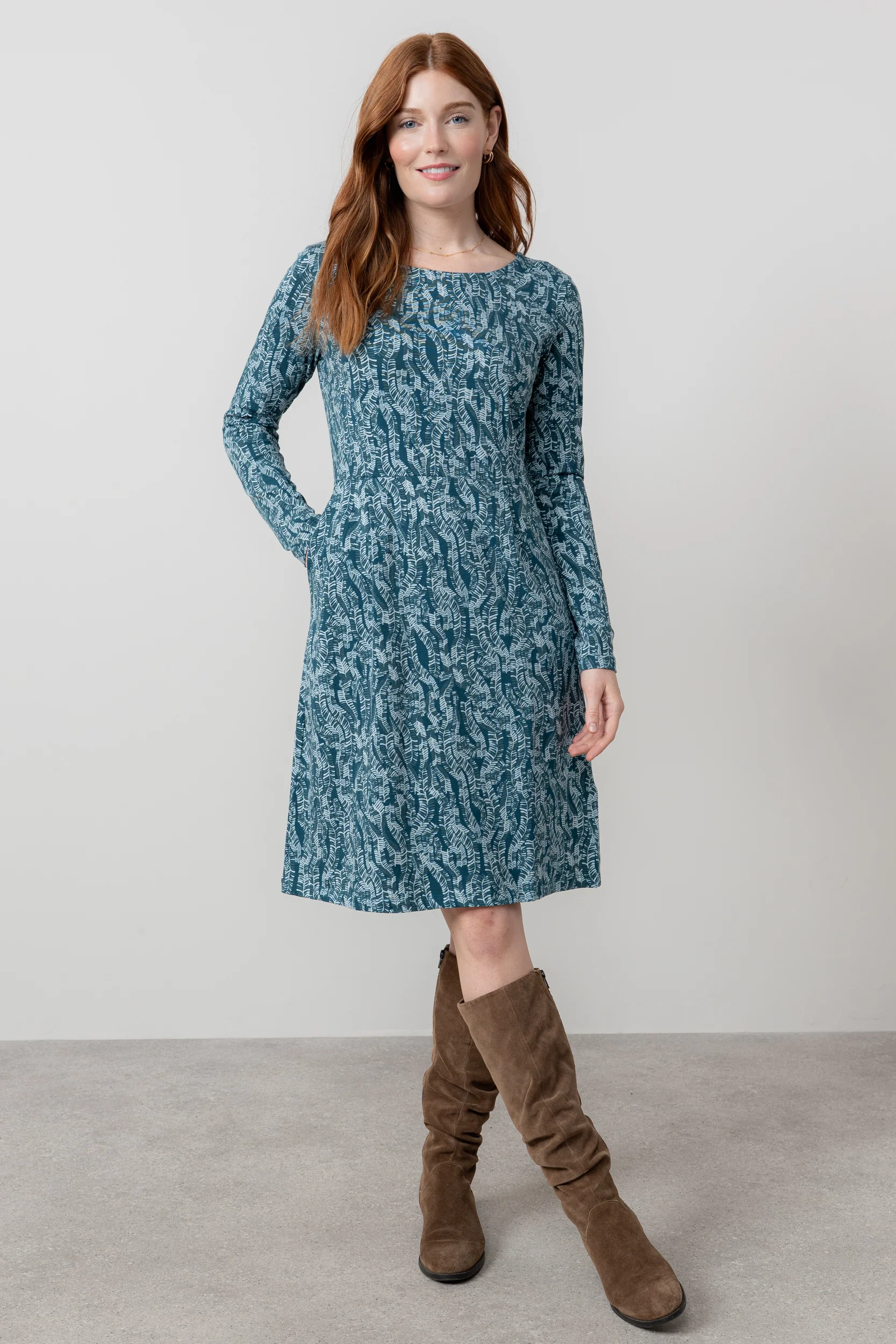 Halmore Long Sleeve Jersey Dress Petrol - Image 3