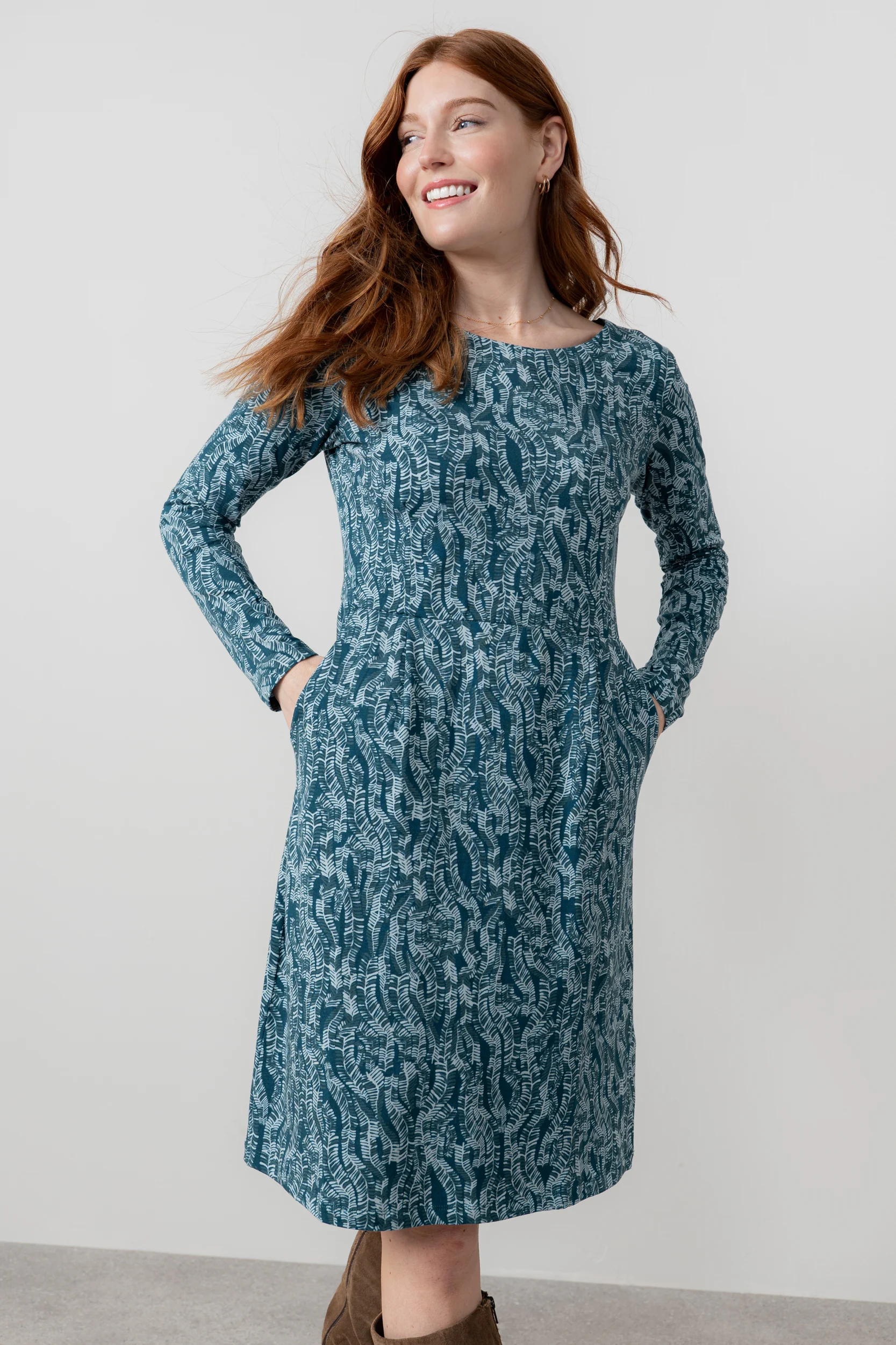 Halmore Long Sleeve Jersey Dress Petrol - Image 4