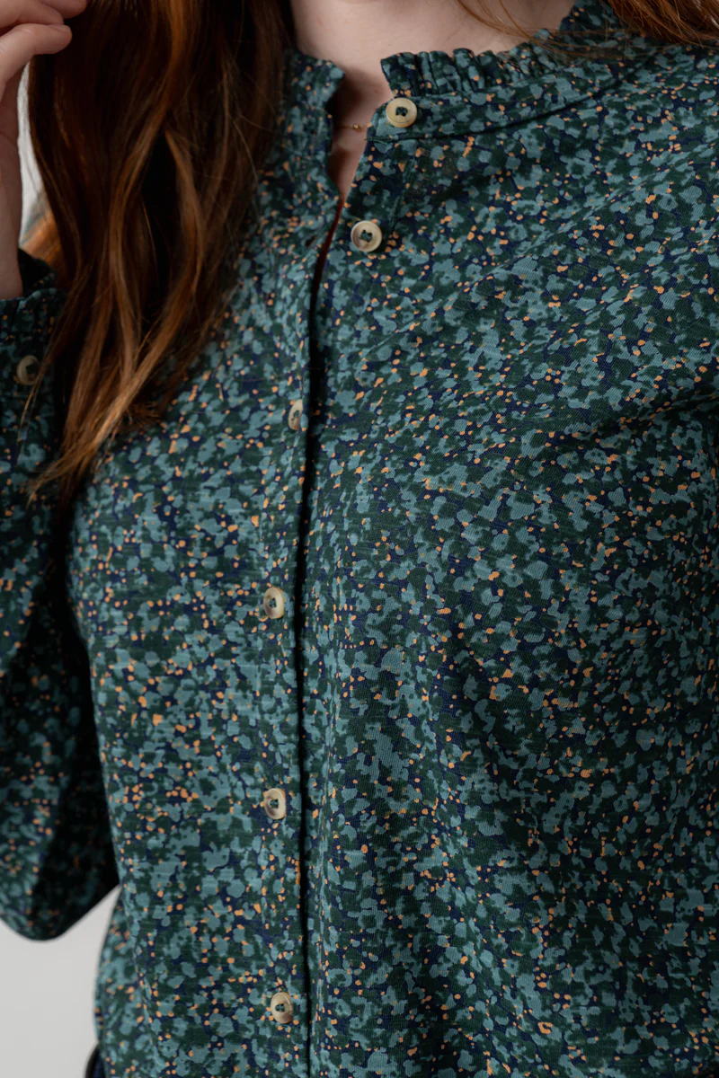 Hannah Organic Cotton Jersey Frill Shirt Green - Image 3