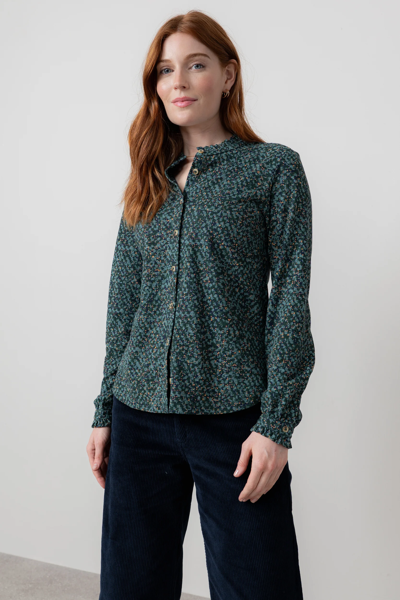 Hannah Organic Cotton Jersey Frill Shirt Green - Image 5