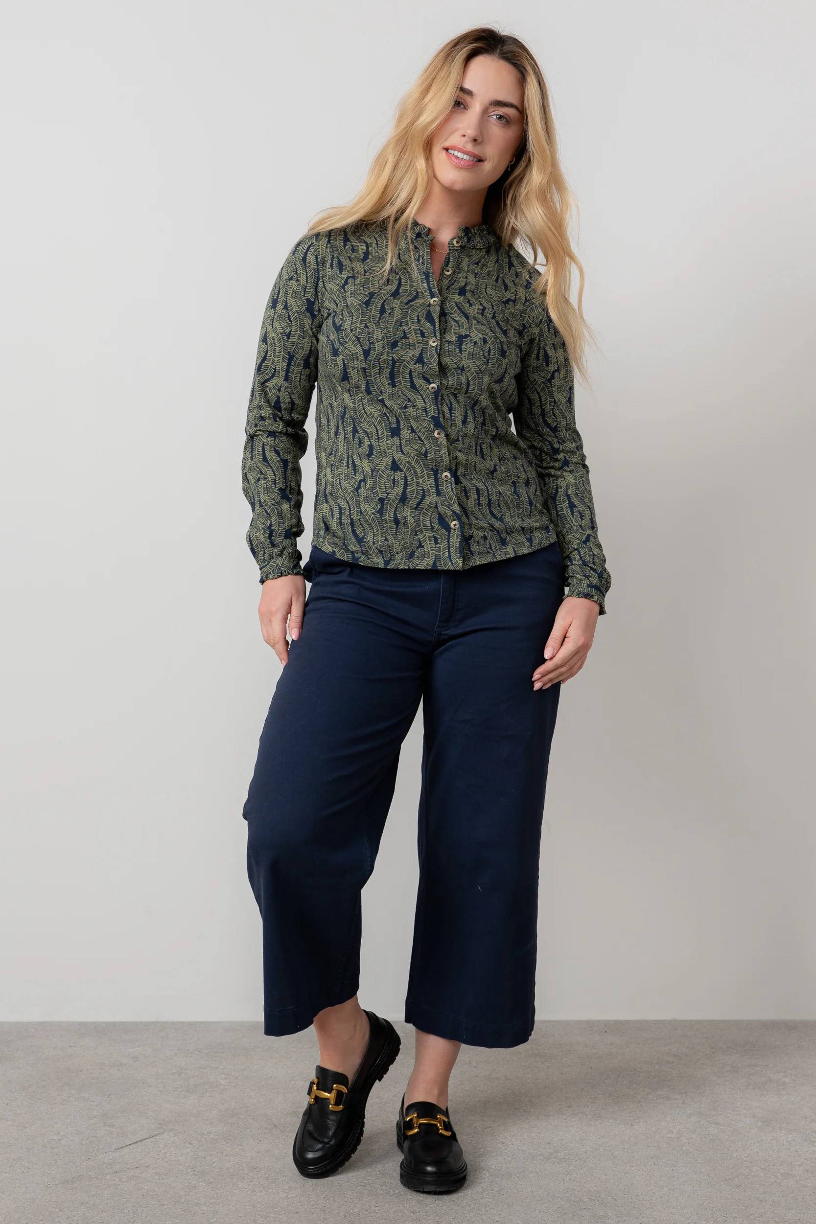 Hannah Organic Cotton Jersey Frill Shirt Navy - Image 6