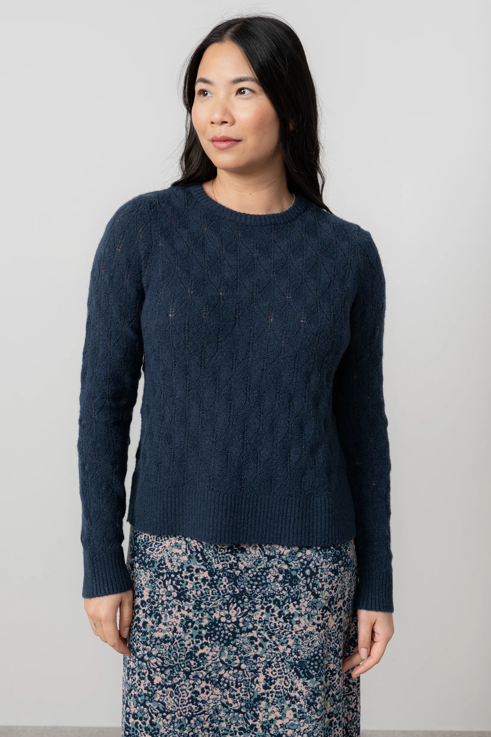 Harefield Pointelle Knit Jumper Navy - Image 3