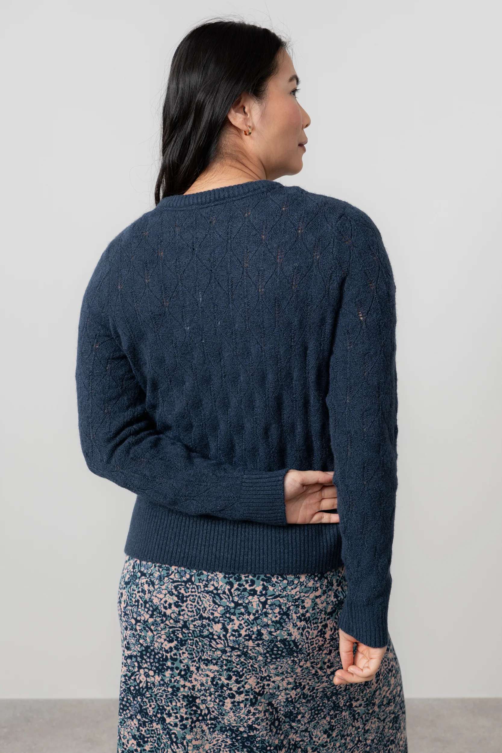 Harefield Pointelle Knit Jumper Navy - Image 4