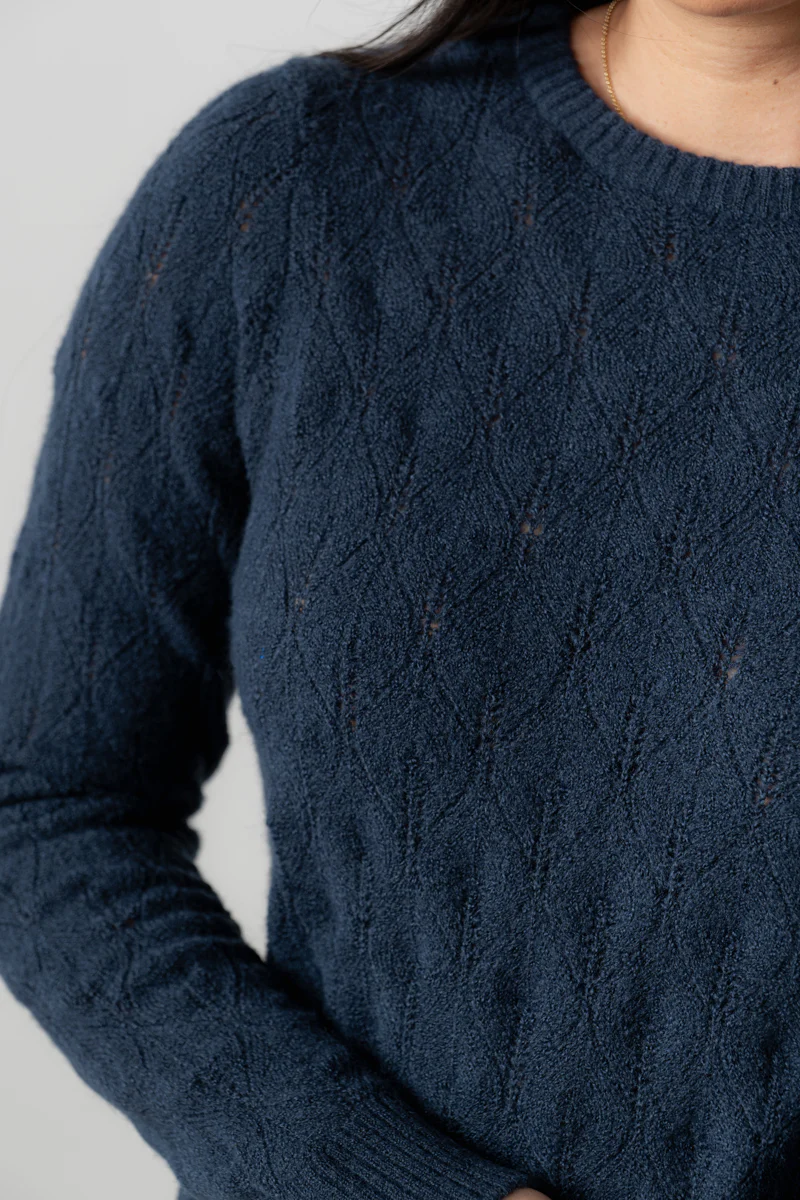 Harefield Pointelle Knit Jumper Navy - Image 5