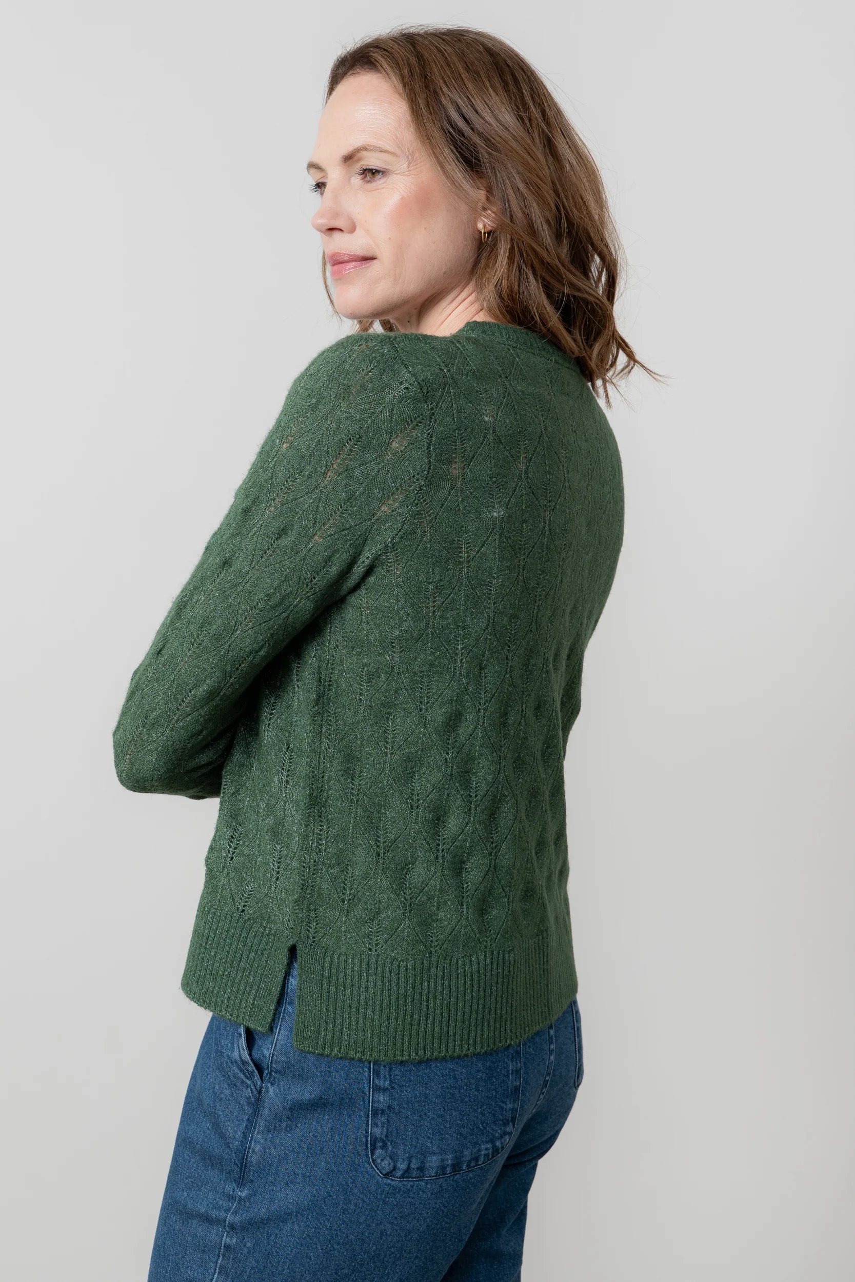Harefield Pointelle Knit Jumper Pine Green - Image 5