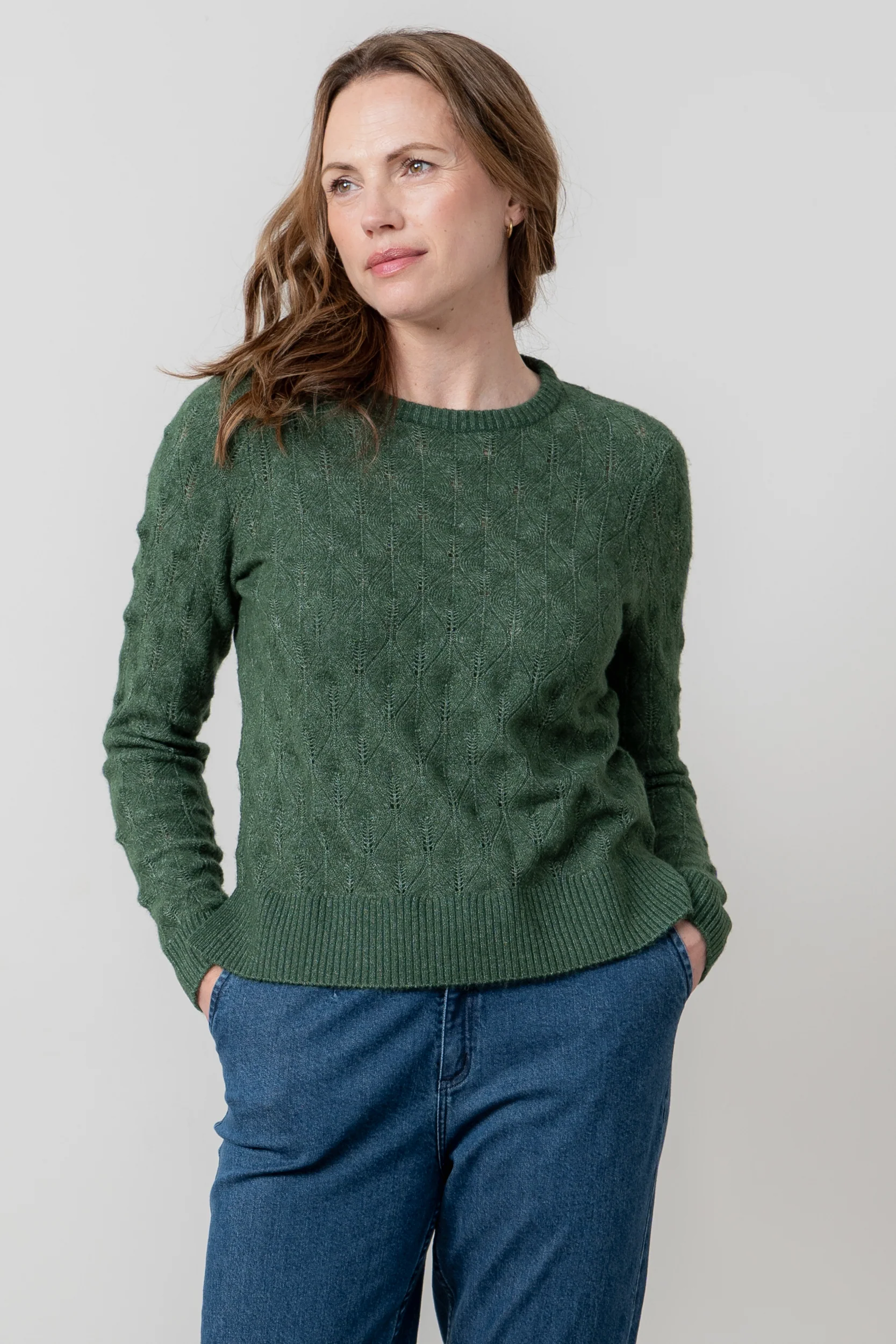 Harefield Pointelle Knit Jumper Pine Green - Image 6