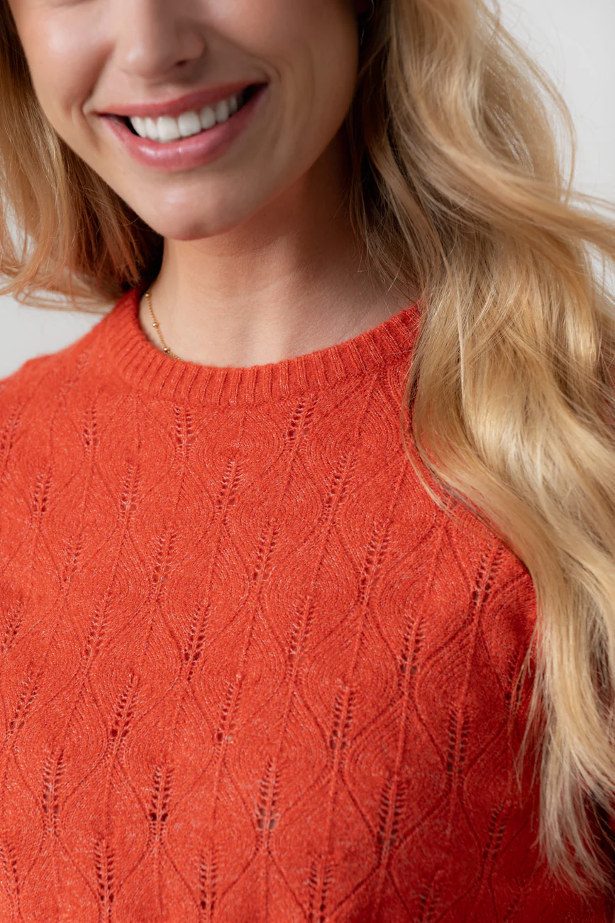 Harefield Pointelle Knit Jumper Red - Image 3