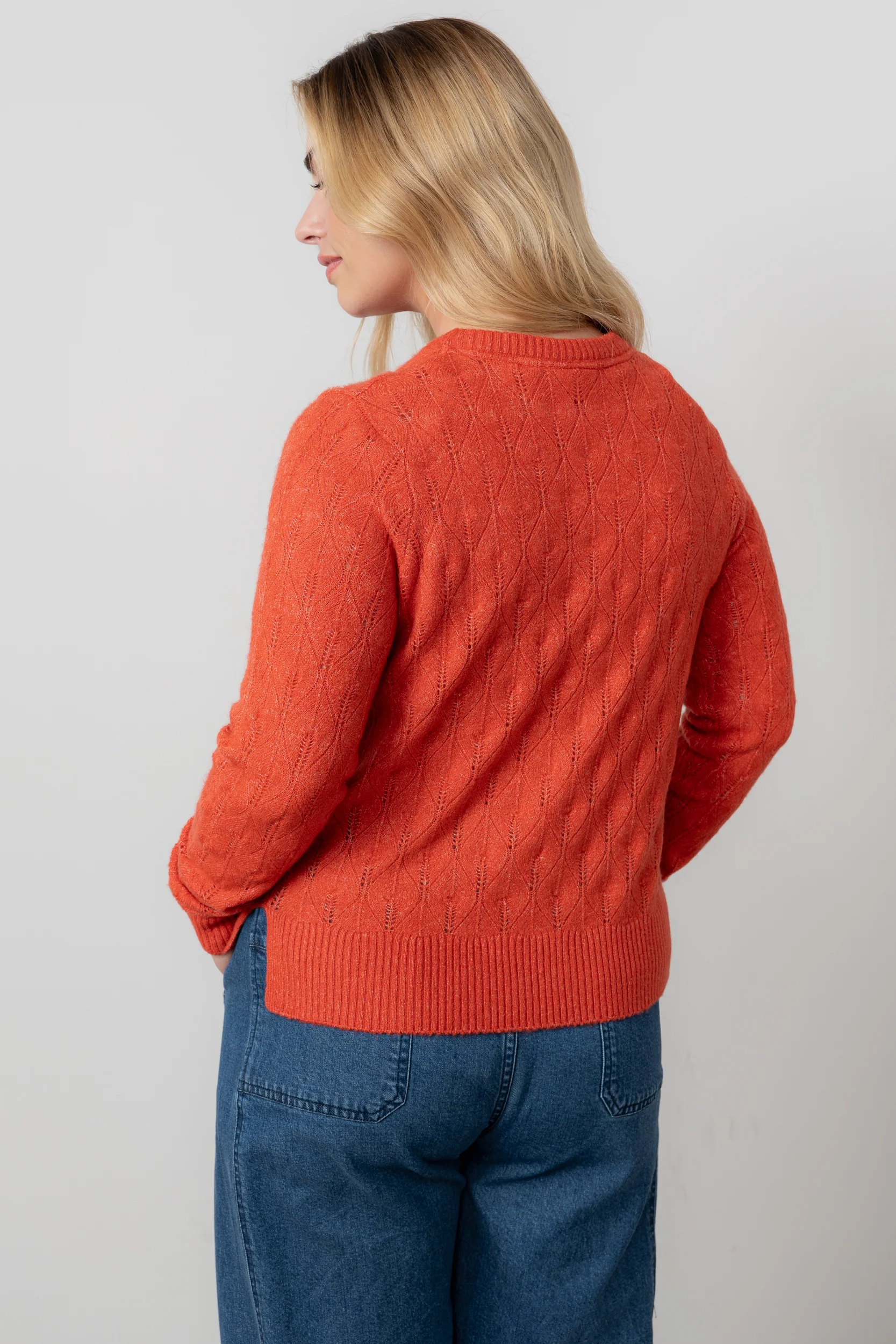 Harefield Pointelle Knit Jumper Red - Image 4