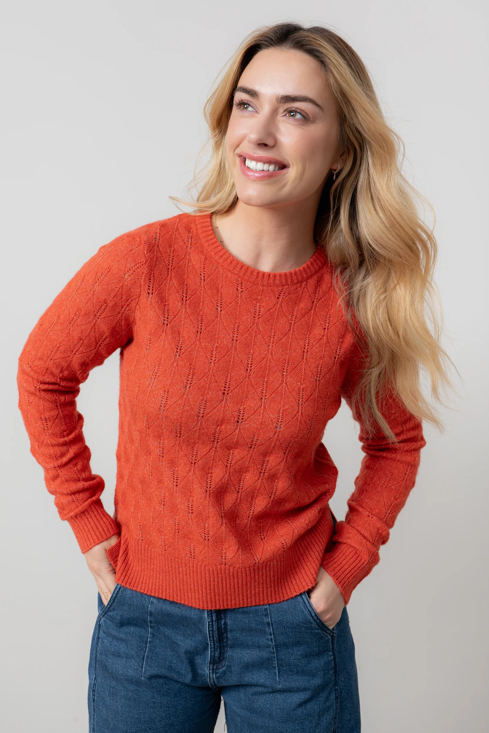 Harefield Pointelle Knit Jumper Red - Image 5