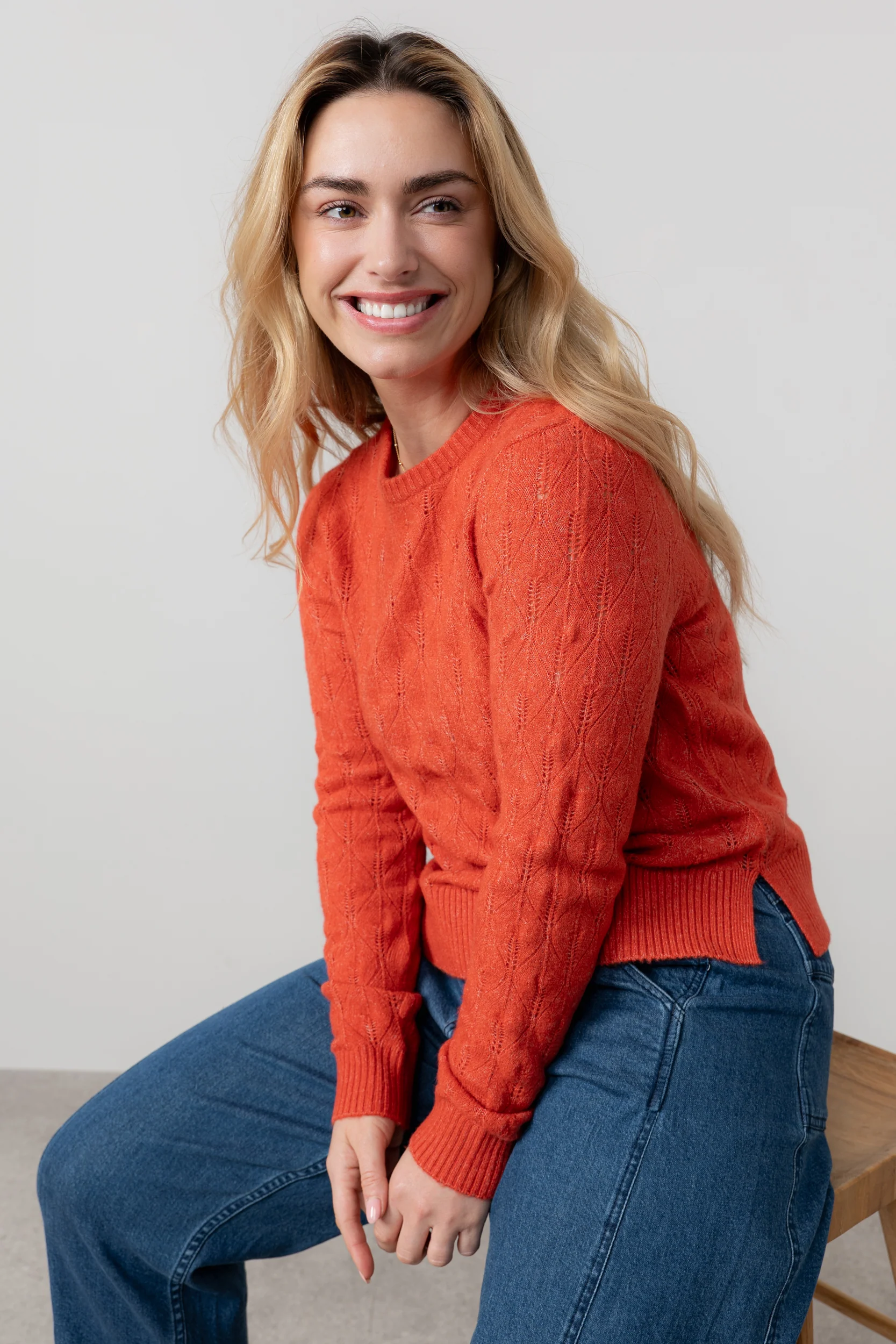 Harefield Pointelle Knit Jumper Red - Image 6