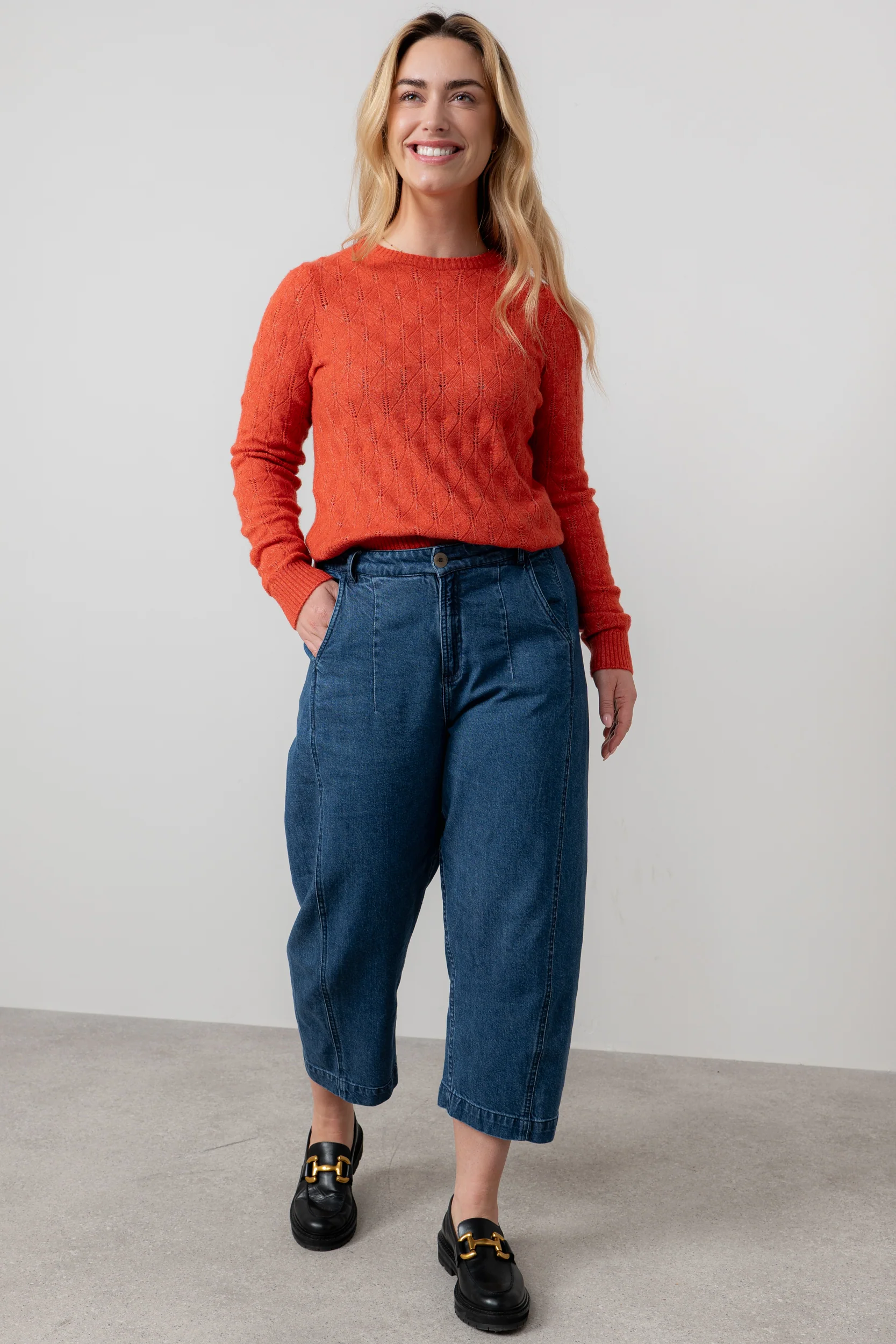 Harefield Pointelle Knit Jumper Red - Image 7