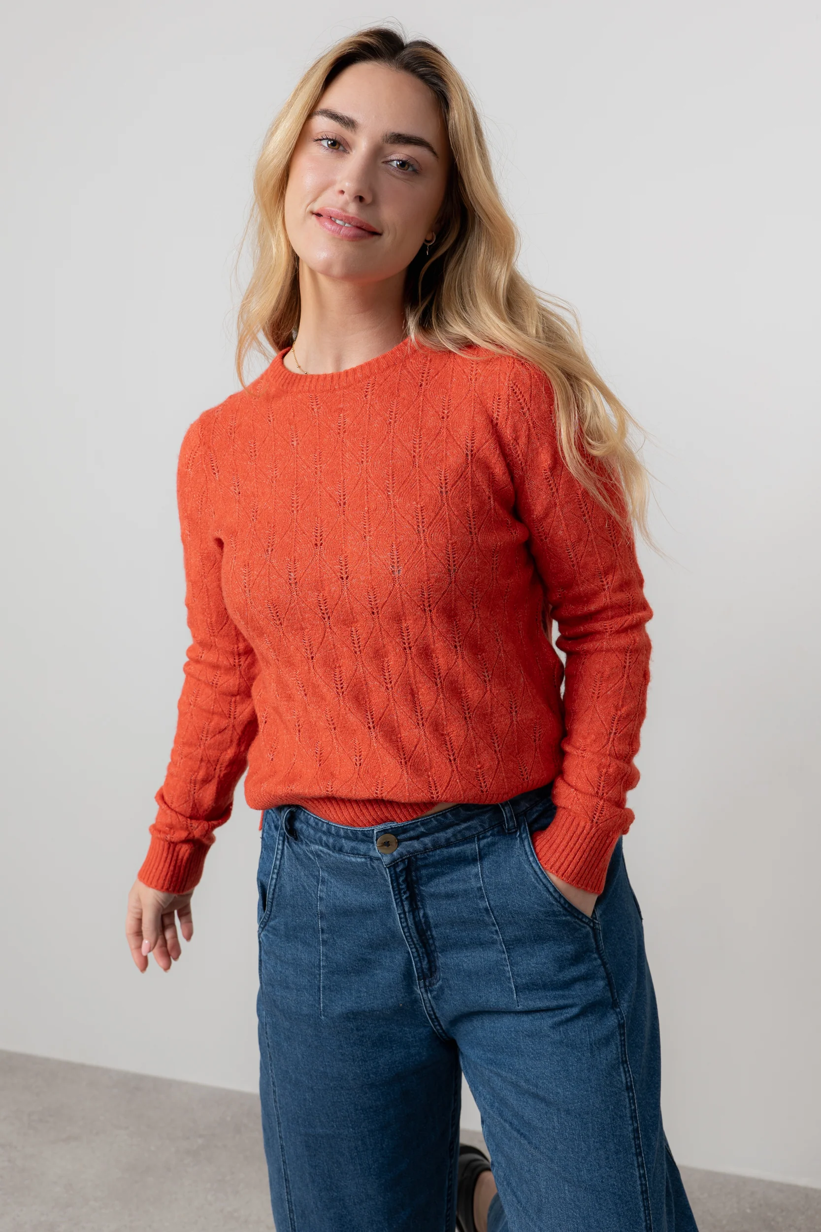 Harefield Pointelle Knit Jumper Red - Image 8