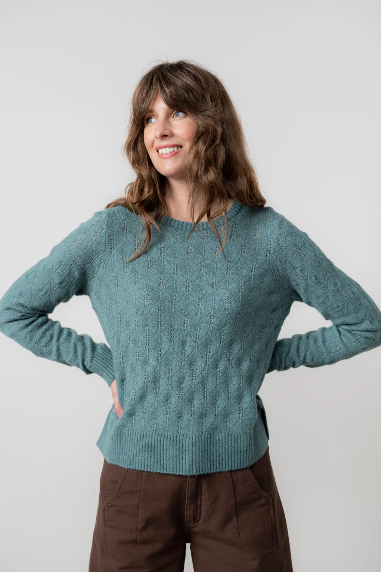 Harefield Pointelle Knit Jumper Sea Mist - Image 3