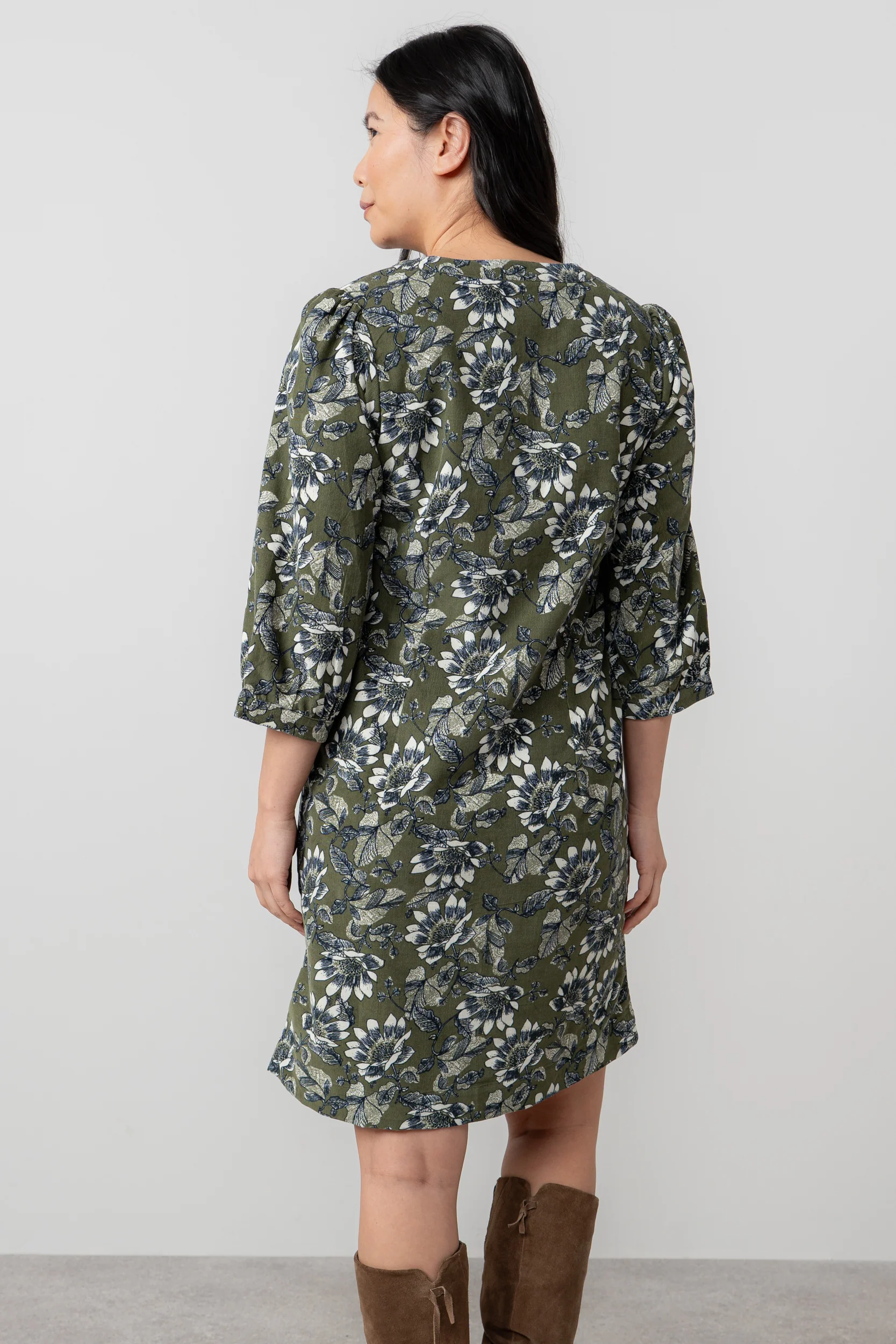 Harvest Cotton Pincord Shift Dress Moss - Image 4