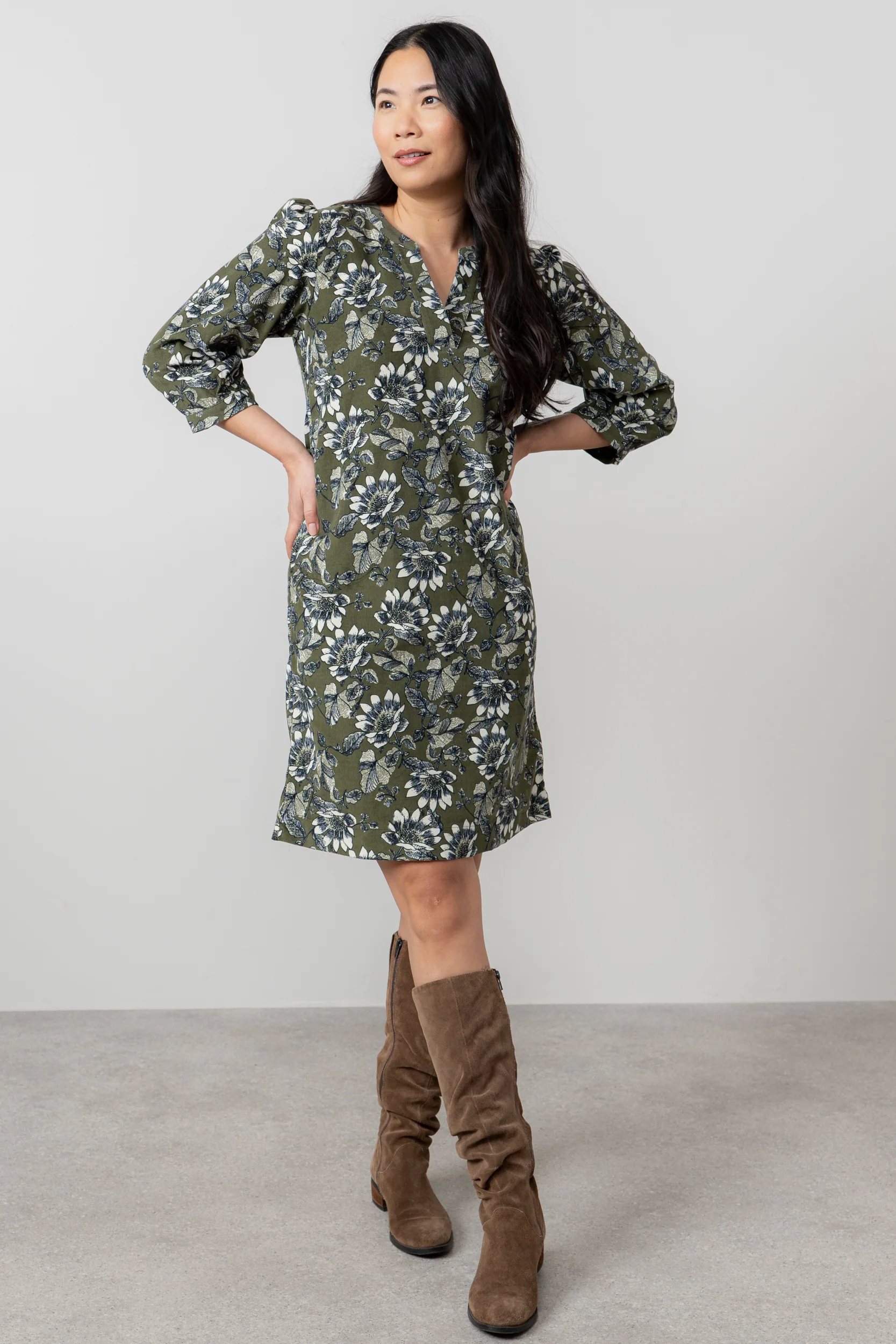 Harvest Cotton Pincord Shift Dress Moss - Image 7