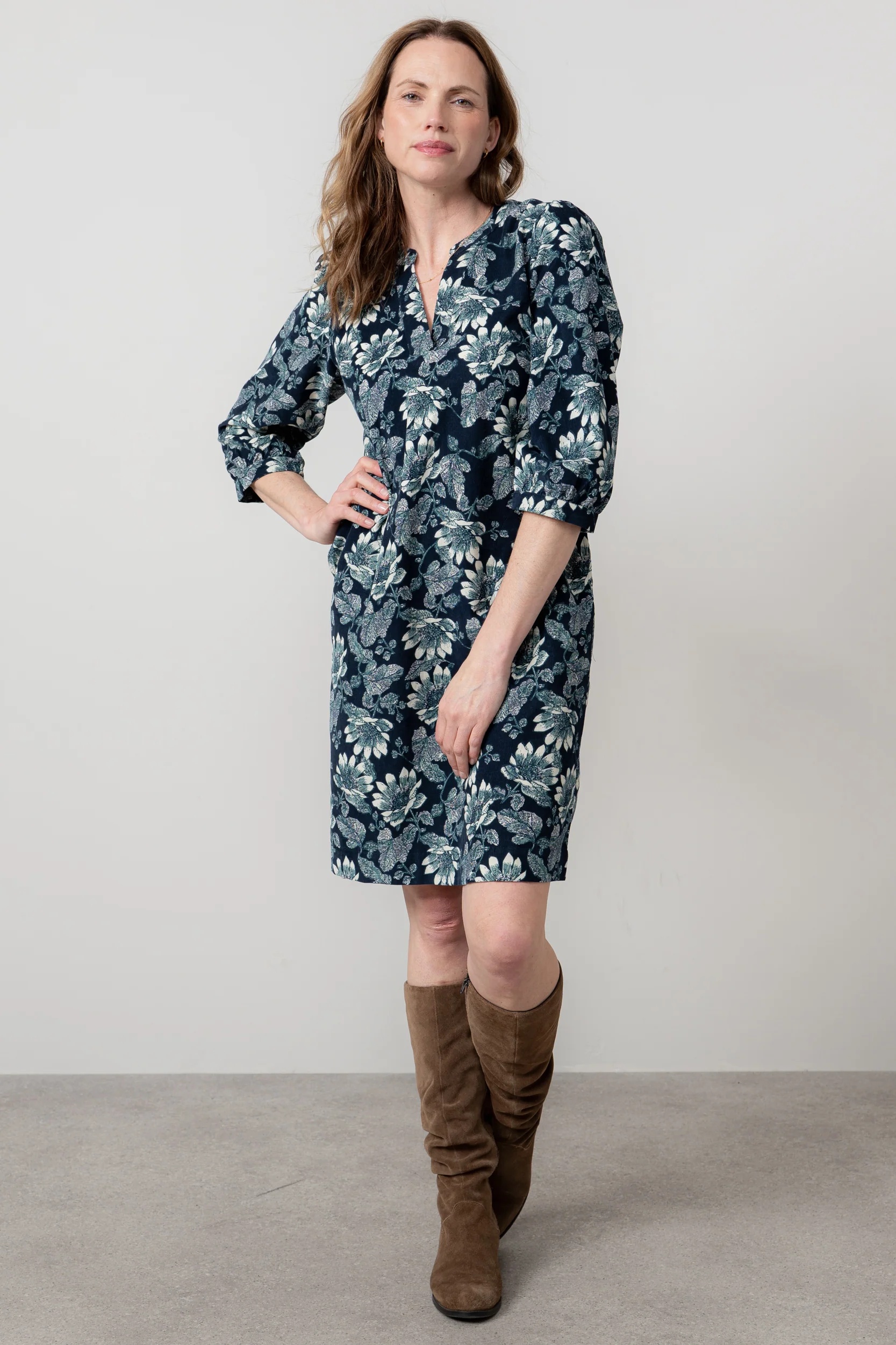 Harvest Cotton Pincord Shift Dress Navy - Image 3