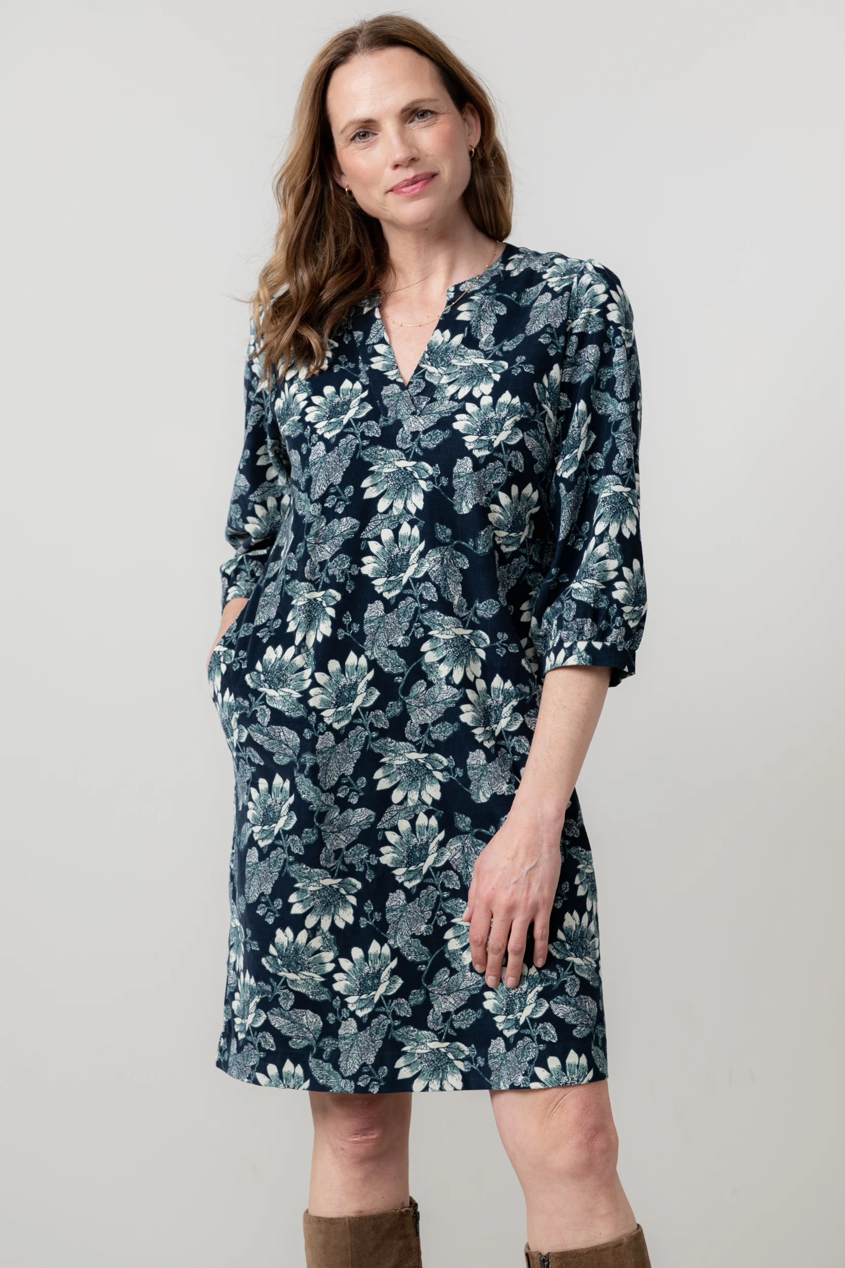 Harvest Cotton Pincord Shift Dress Navy - Image 5