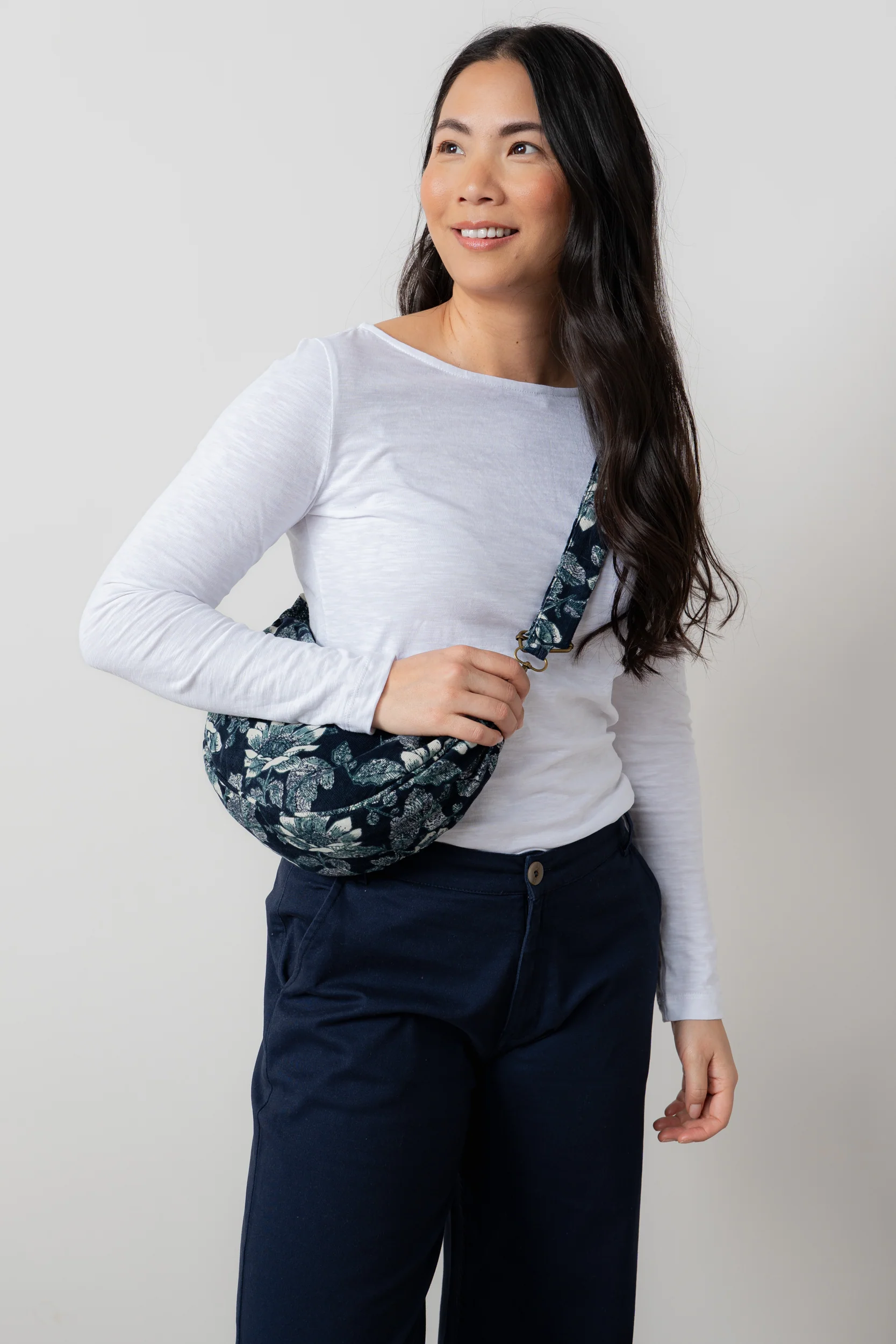 Harvest Print Cord Crossbody Bag Navy - Image 3