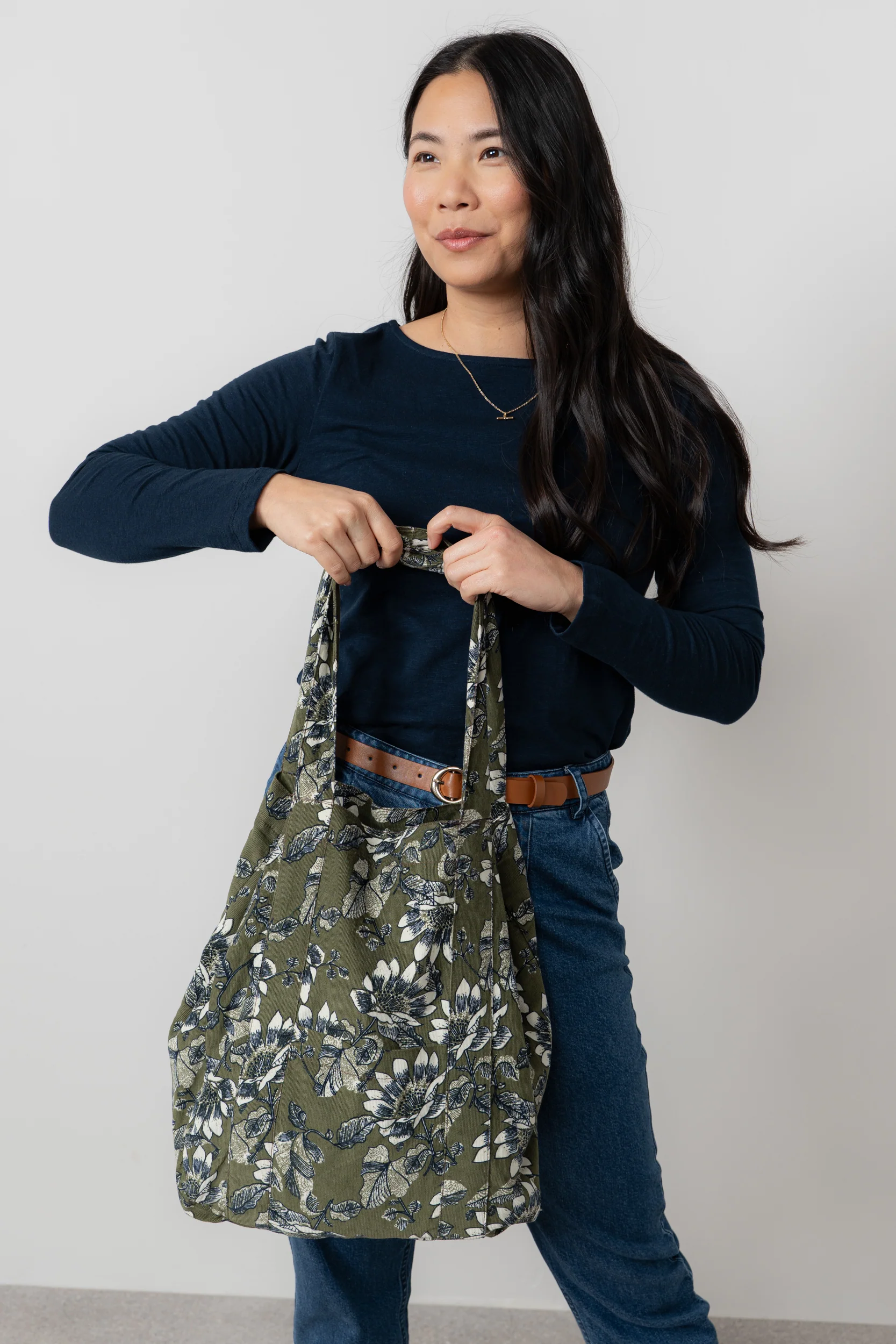 Harvest Print Cord Tote Bag Moss - Image 7