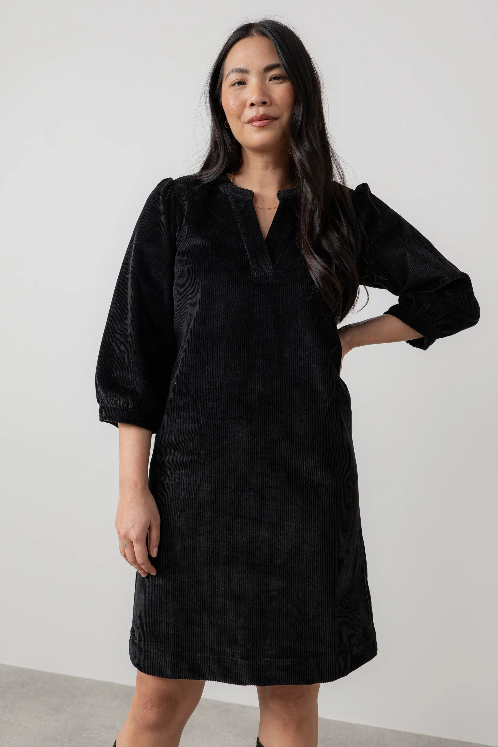 Harvest Stretch Jumbo Cord Shift Dress Black - Image 3