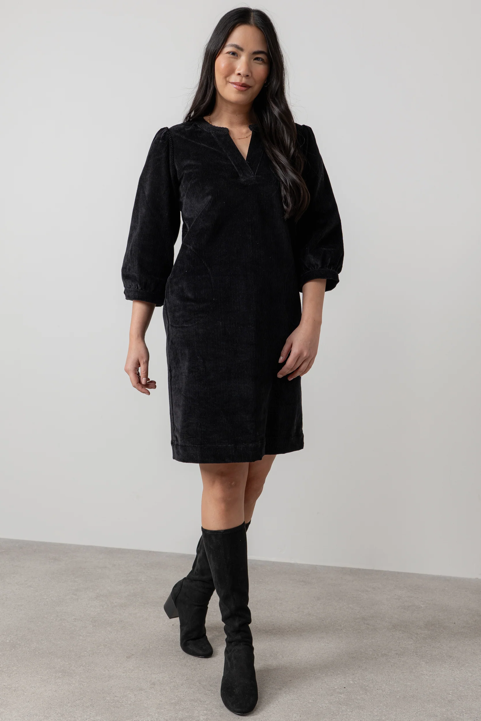 Harvest Stretch Jumbo Cord Shift Dress Black - Image 6