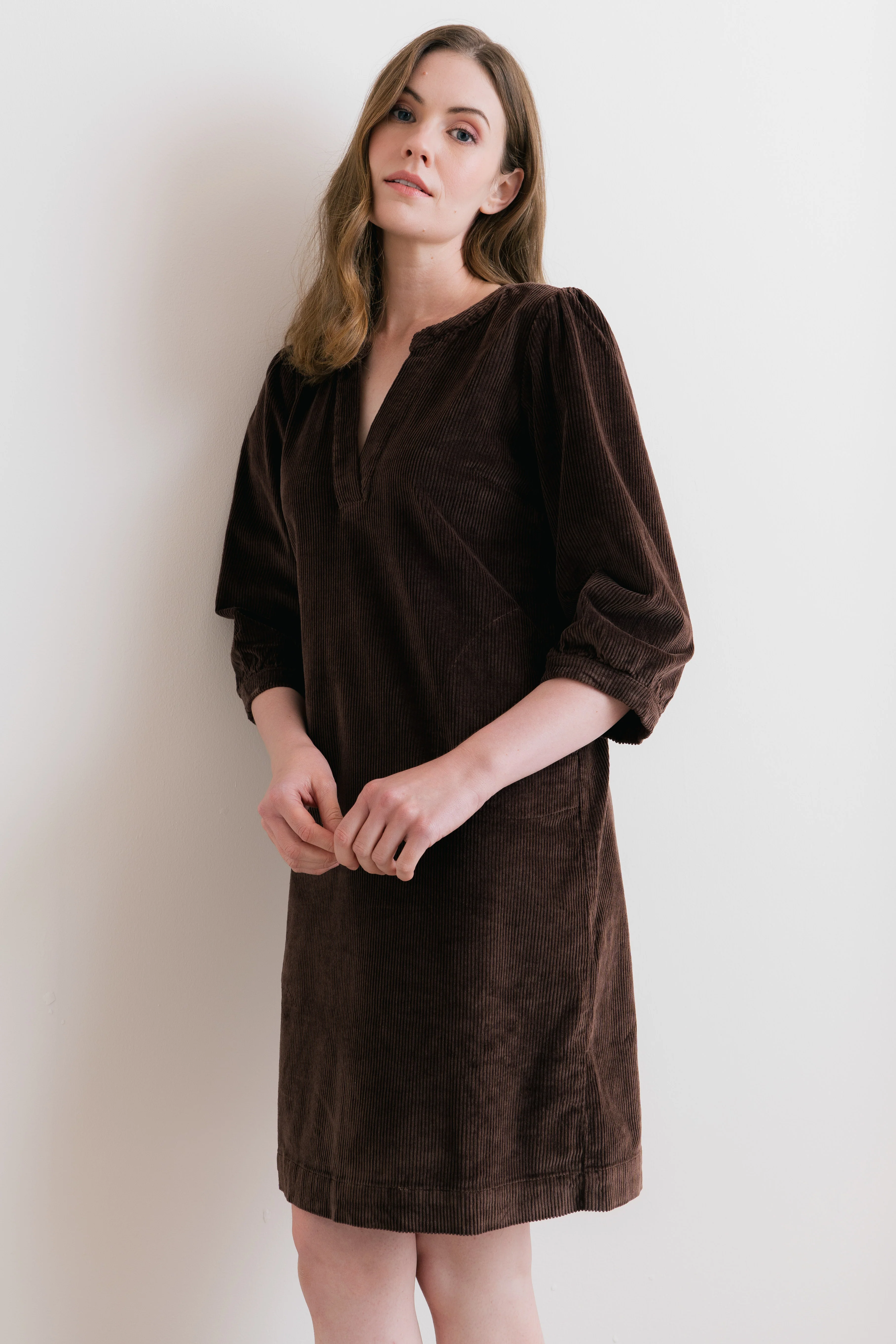Harvest Stretch Jumbo Cord Shift Dress Chocolate - Image 5