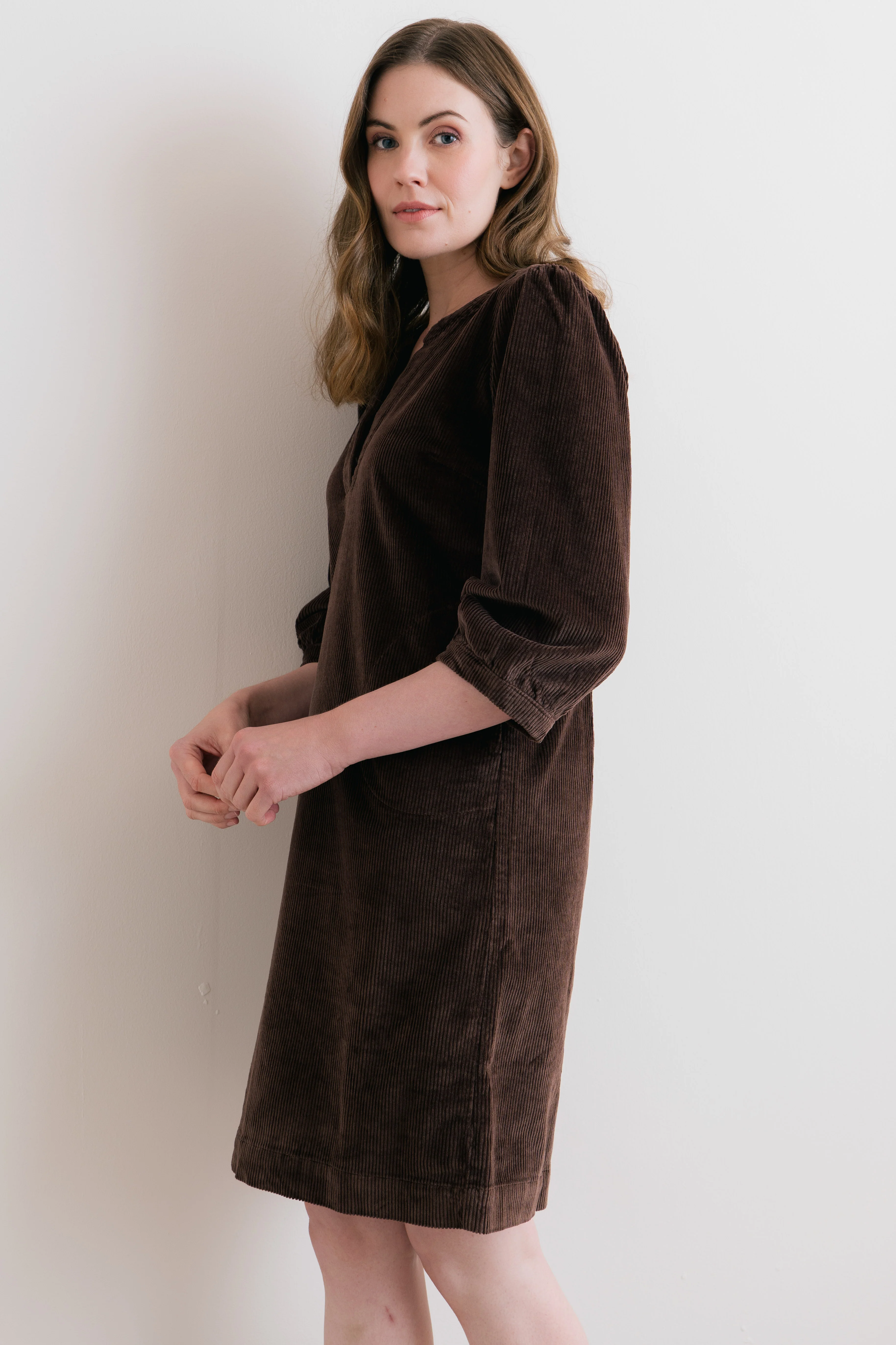 Harvest Stretch Jumbo Cord Shift Dress Chocolate - Image 6