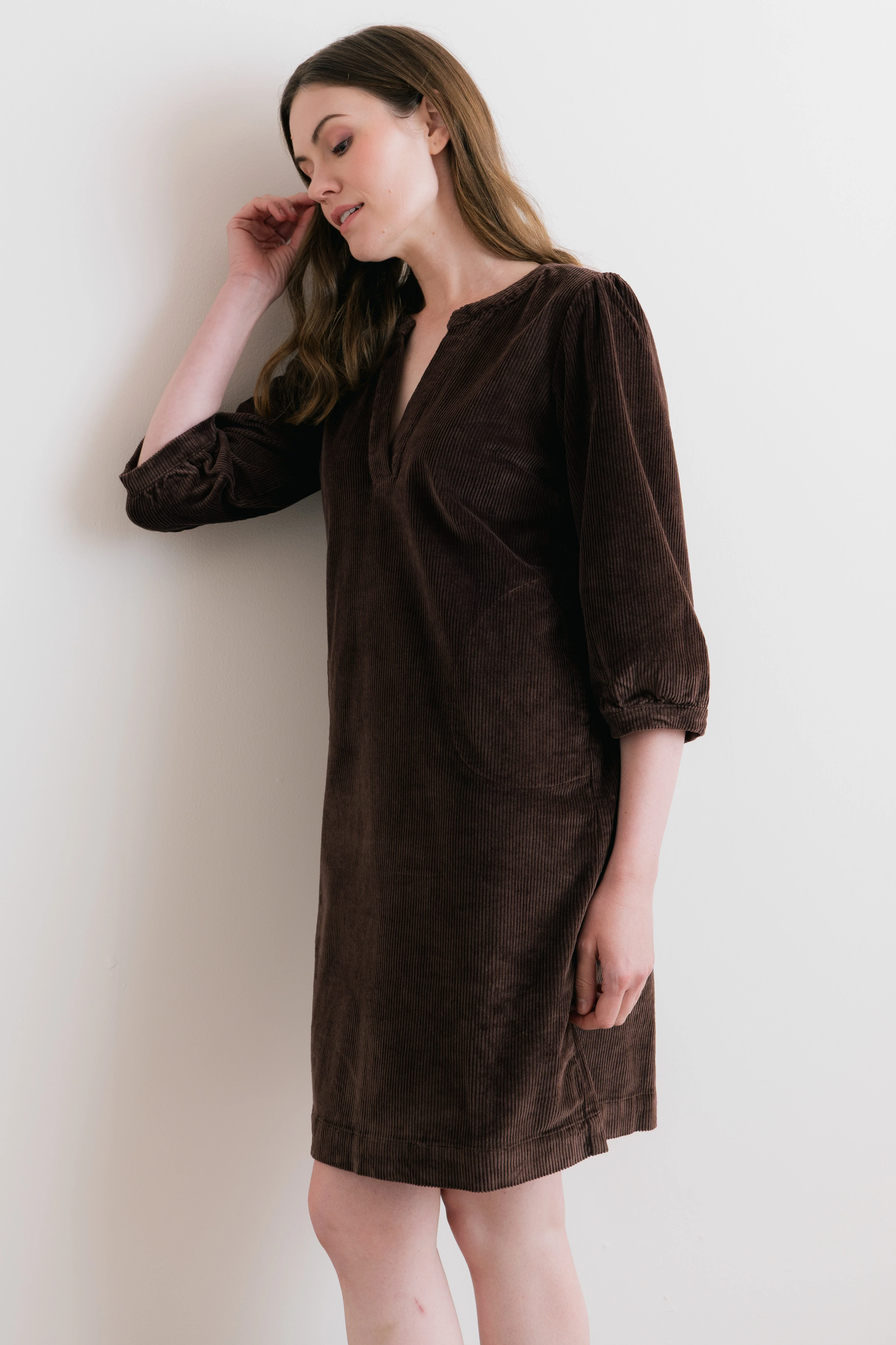 Harvest Stretch Jumbo Cord Shift Dress Chocolate - Image 7