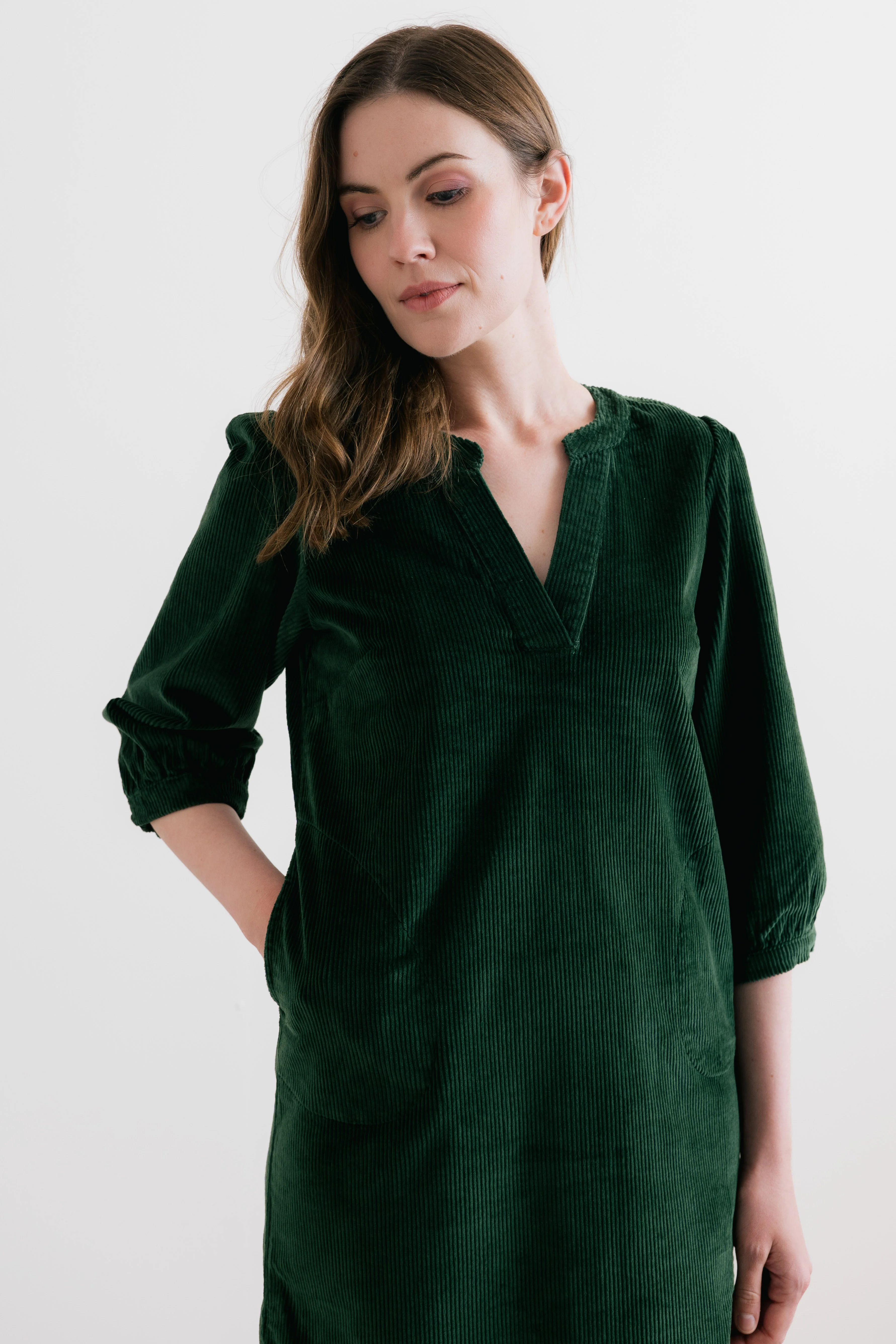 Harvest Stretch Jumbo Cord Shift Dress Pine Green - Image 2