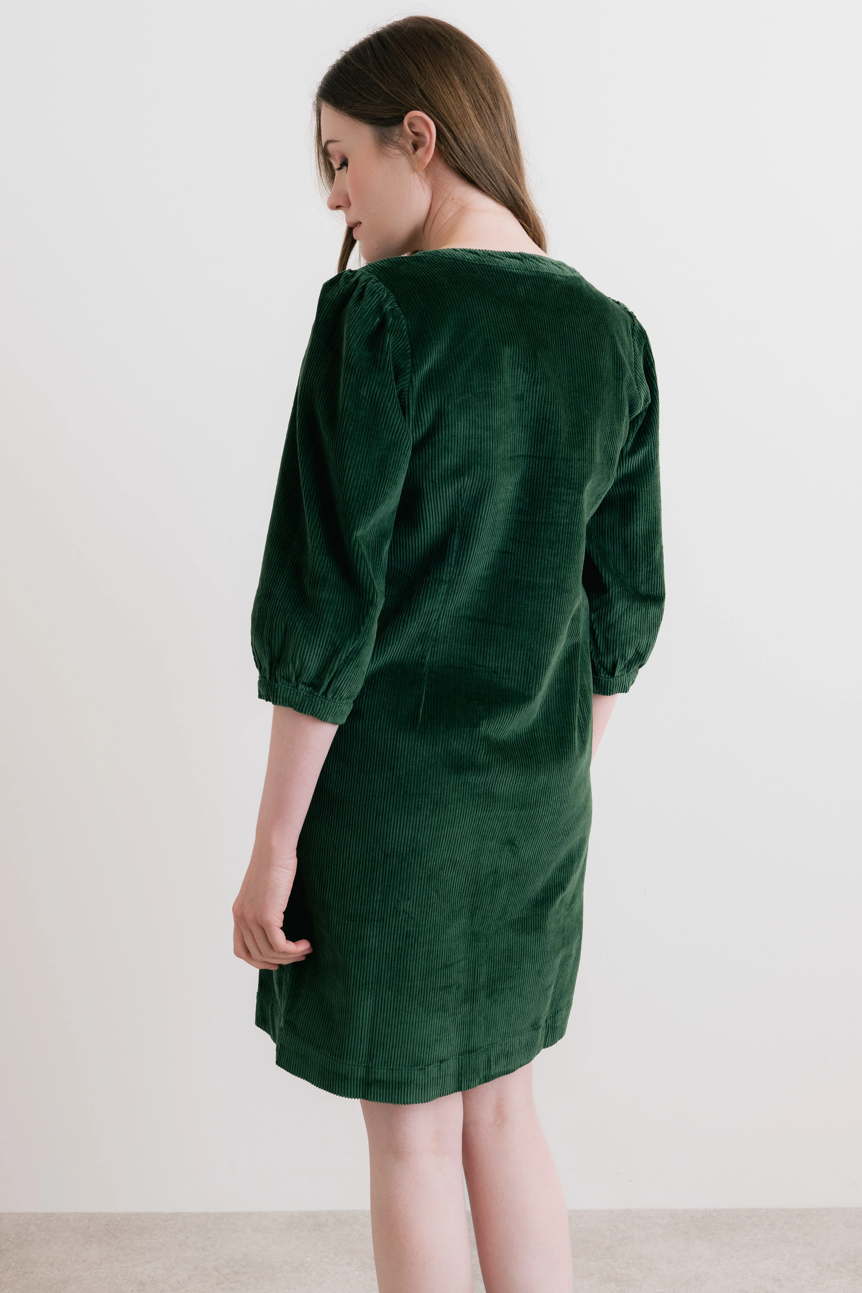 Harvest Stretch Jumbo Cord Shift Dress Pine Green - Image 4