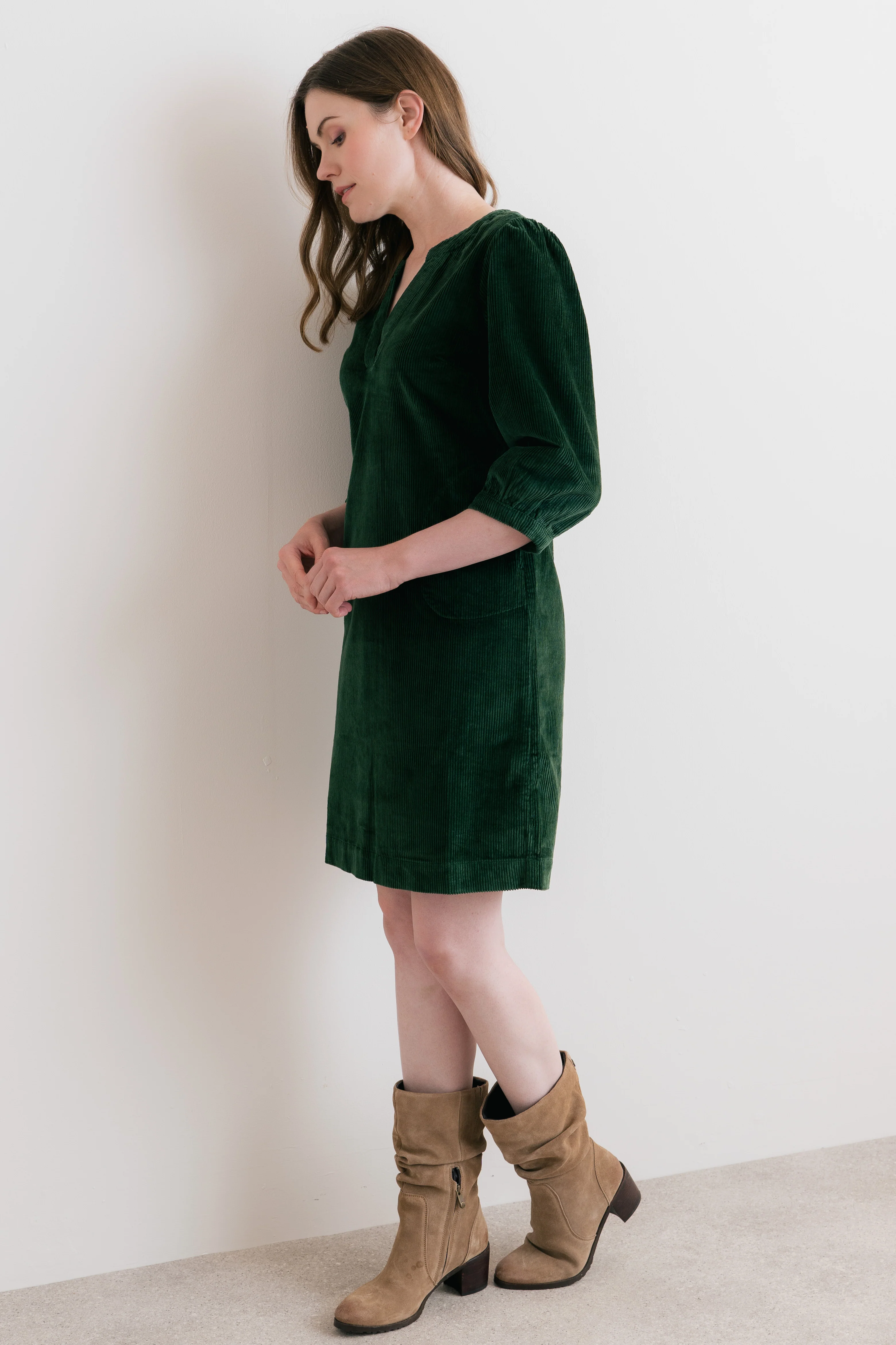 Harvest Stretch Jumbo Cord Shift Dress Pine Green - Image 5