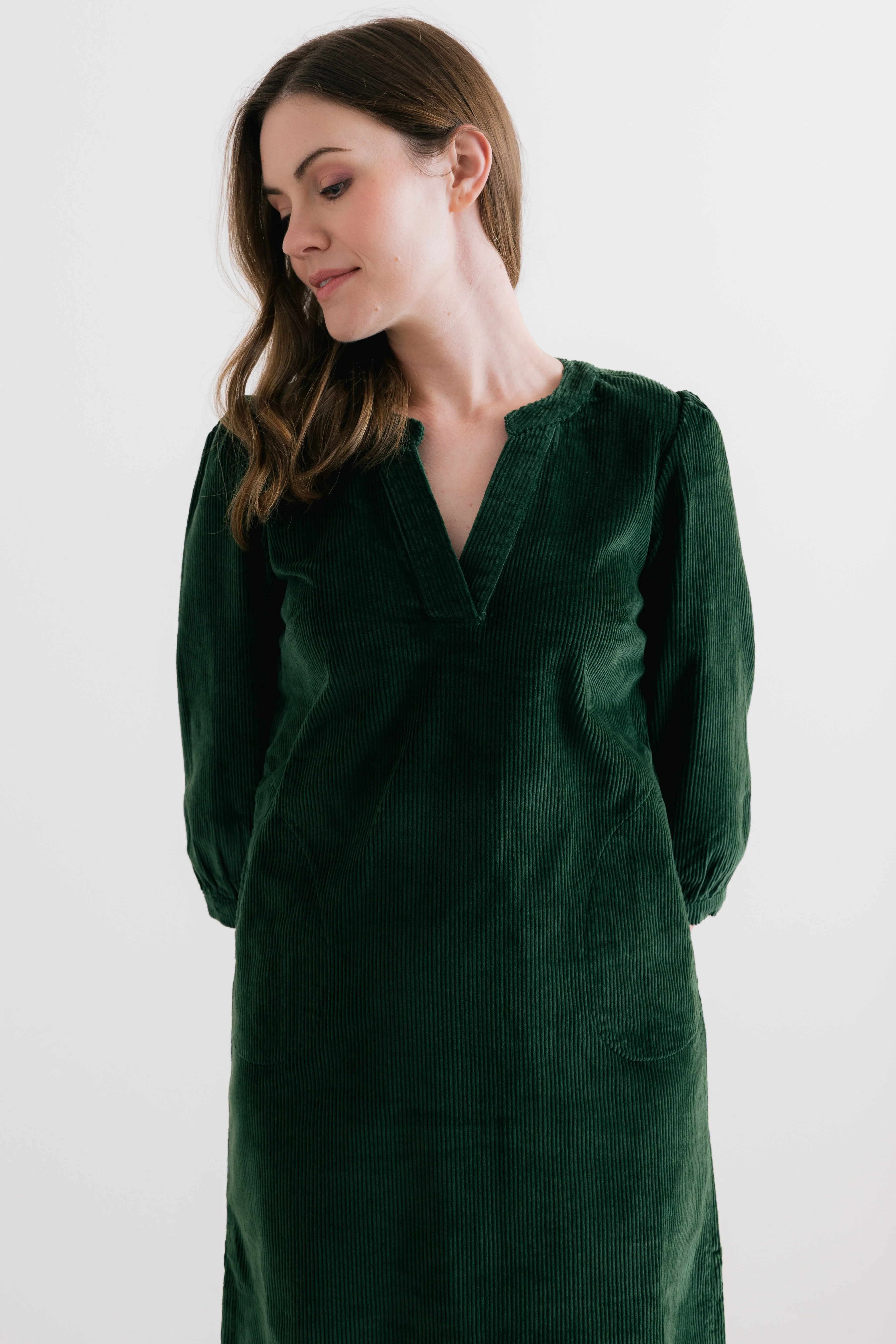 Harvest Stretch Jumbo Cord Shift Dress Pine Green - Image 7