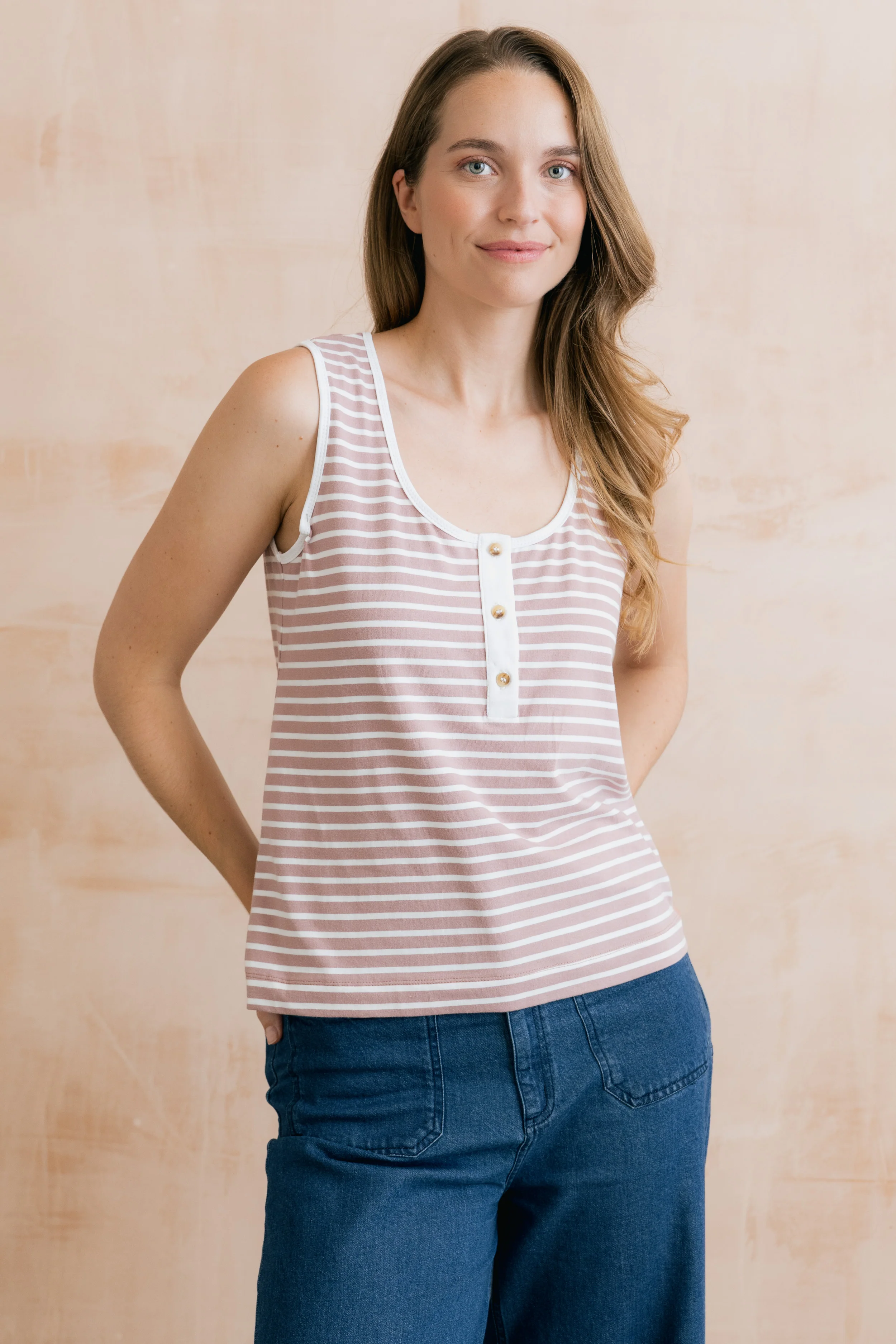 Haze Buttoned Soft Pink Stripe Vest - Image 5
