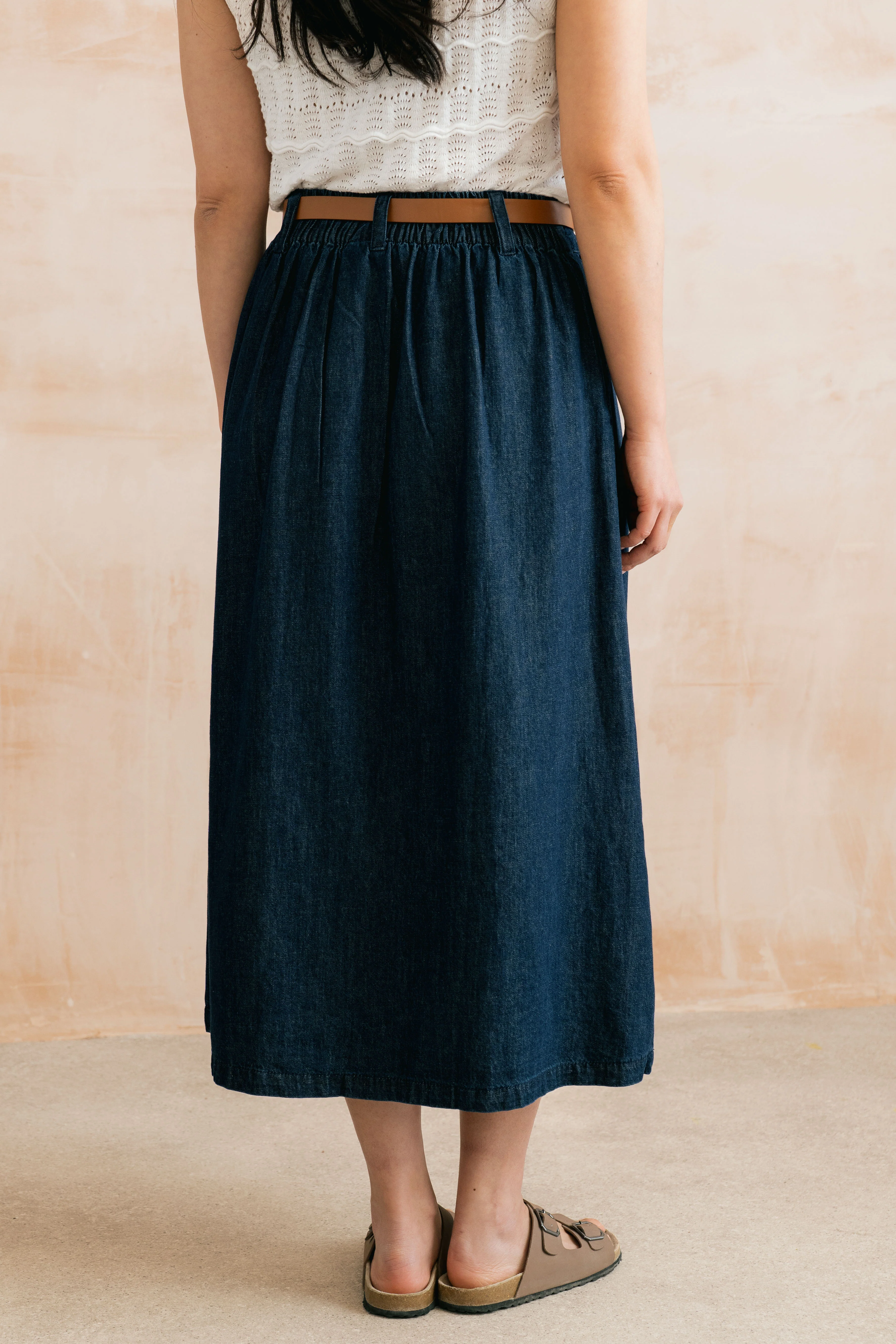 Holly Button Through Denim Midi Skirt - Image 4