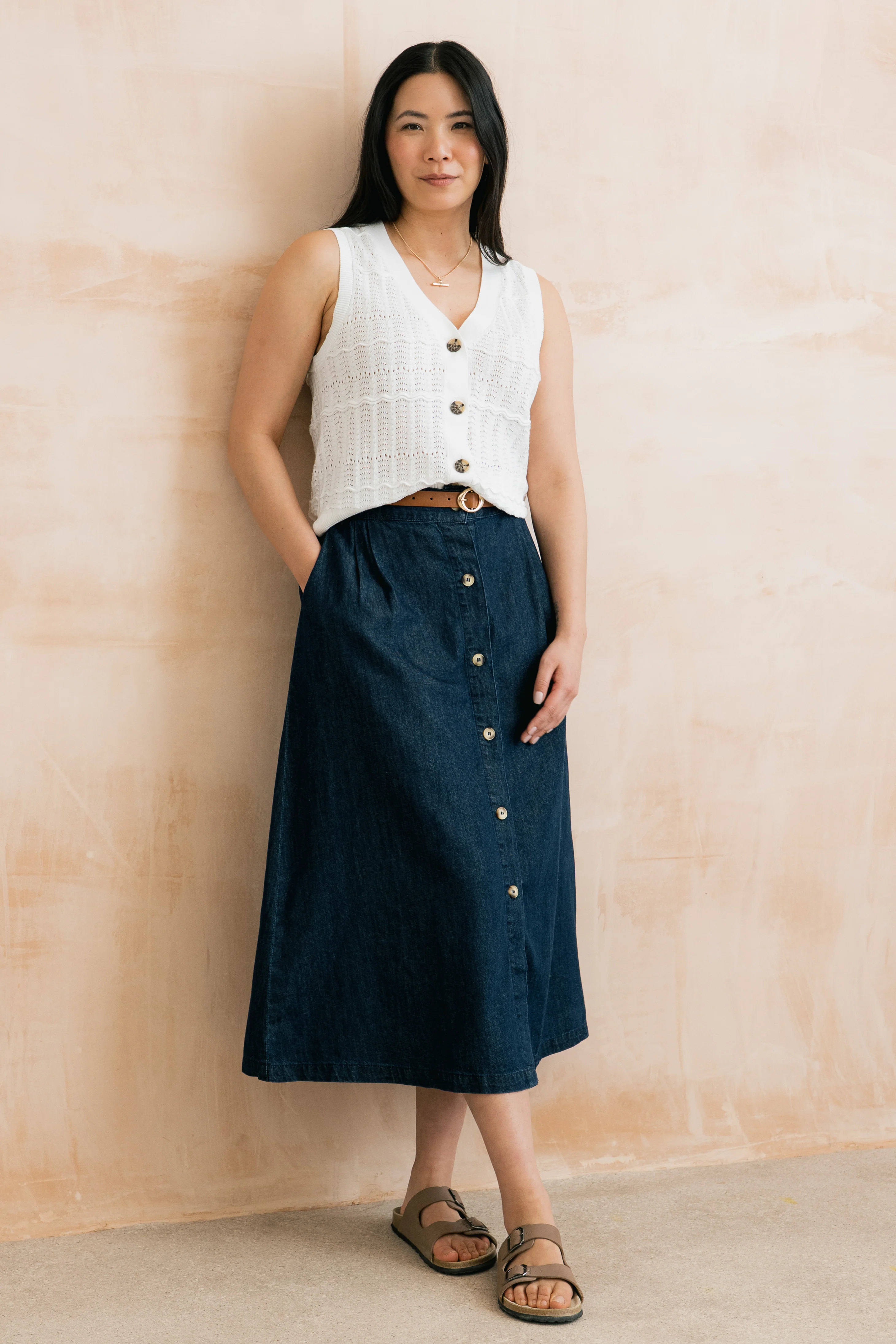 Holly Button Through Denim Midi Skirt - Image 6