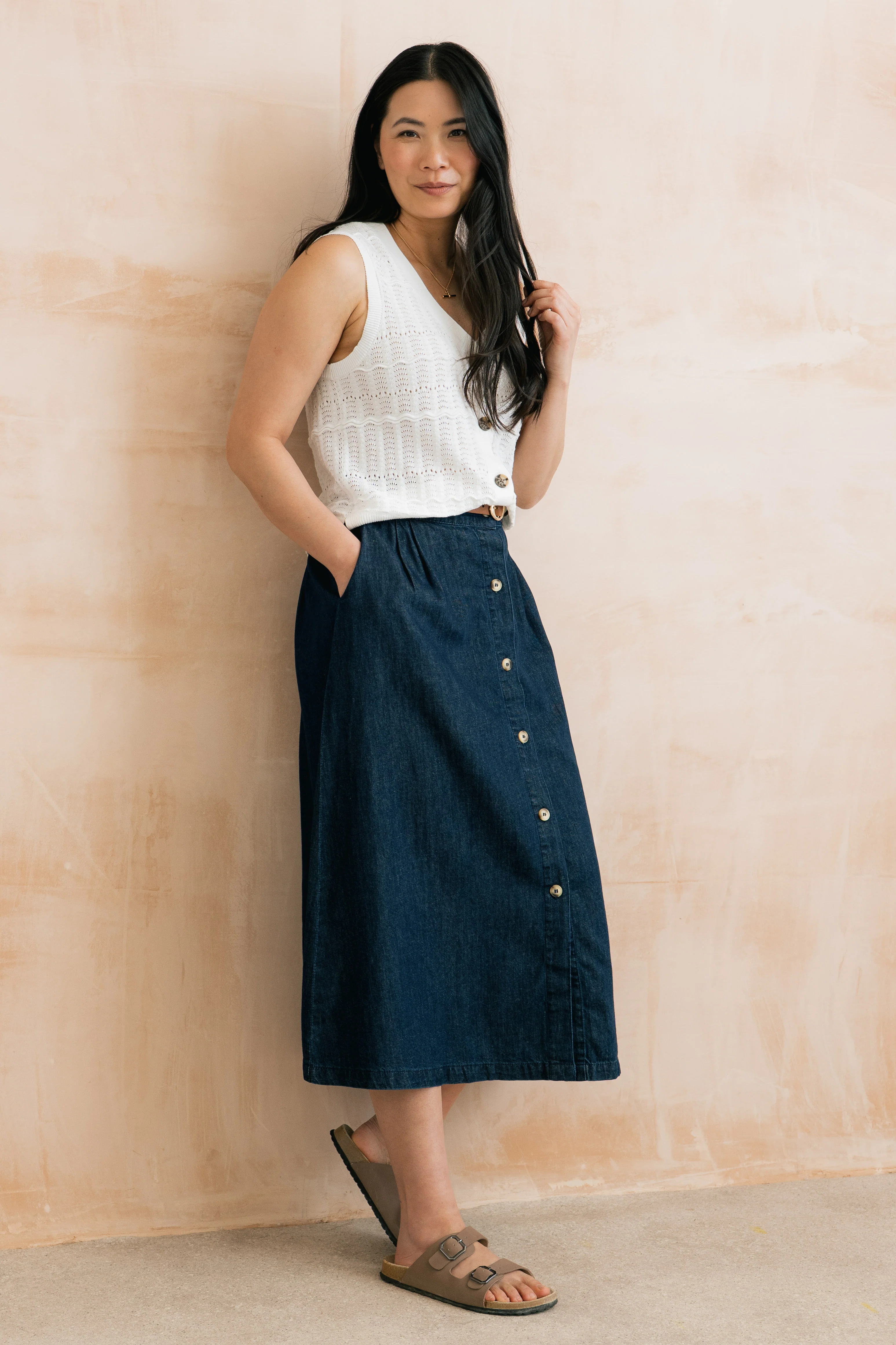 Holly Button Through Denim Midi Skirt - Image 7