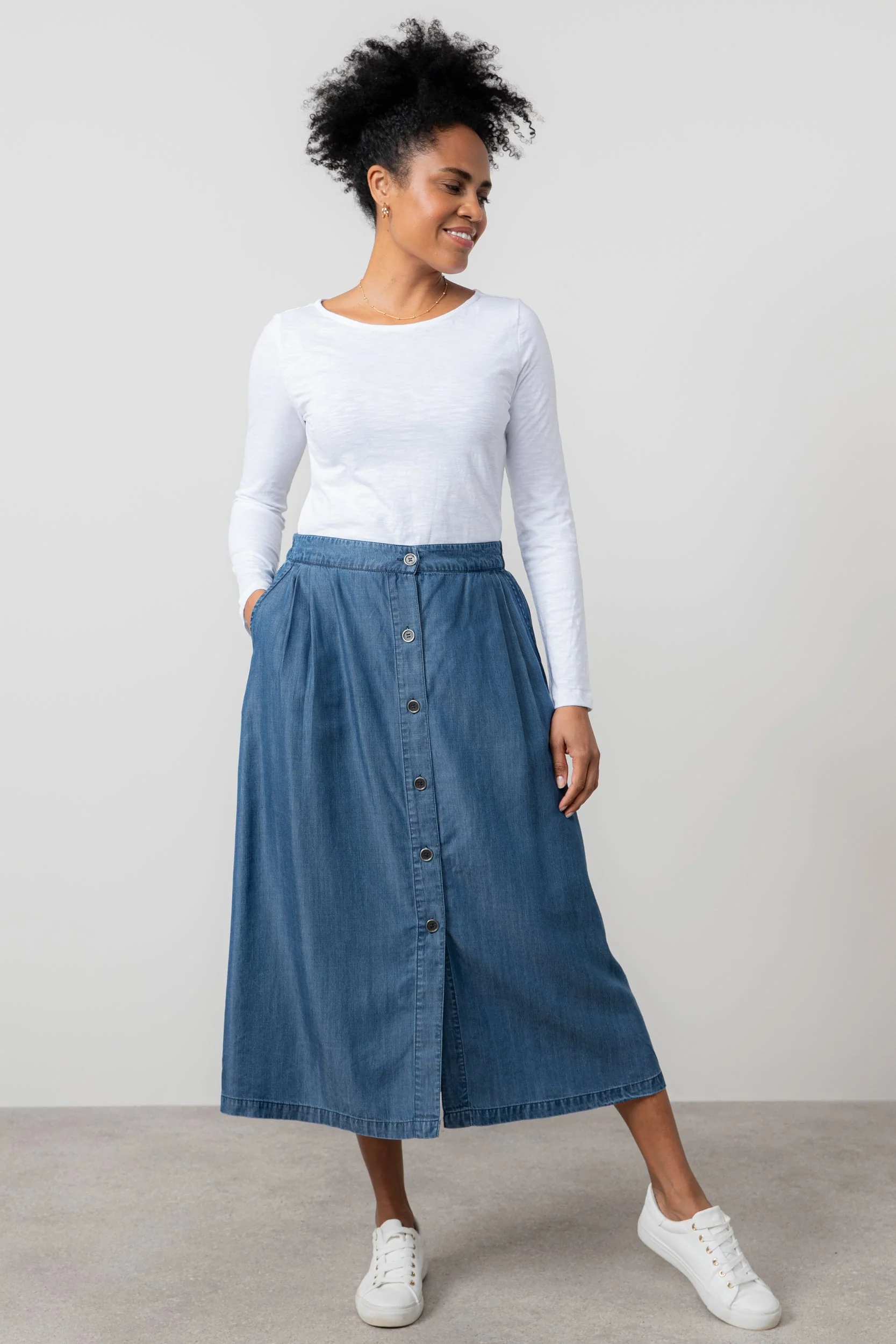 Holly Tencel™ Denim Elasticated Waist Midi Skirt - Image 4