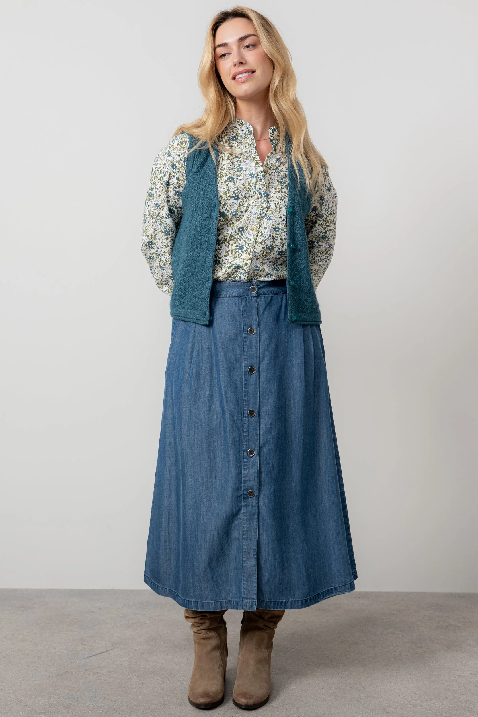 Holly Tencel™ Denim Elasticated Waist Midi Skirt - Image 5